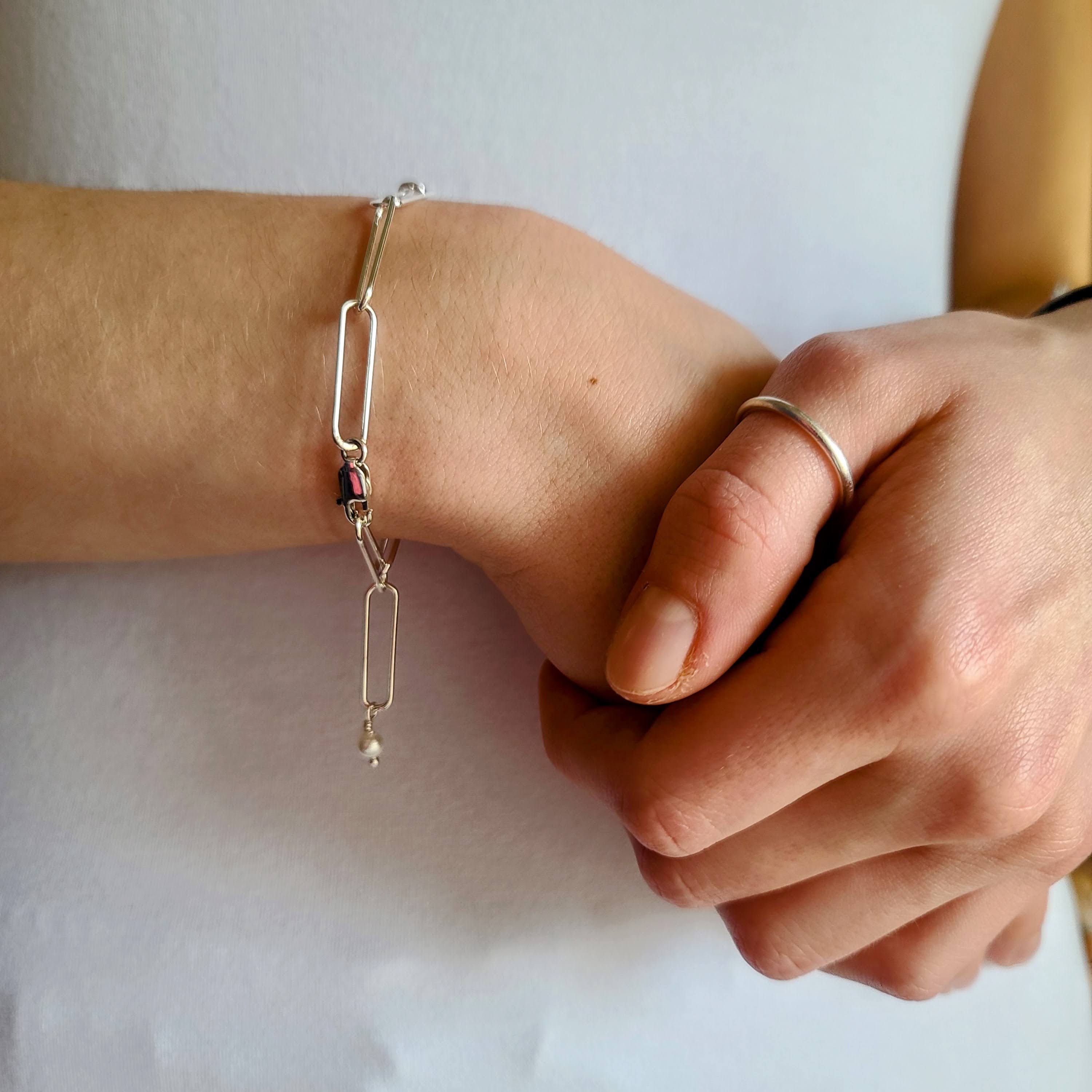 Paper Clip Bracelet with Freshwater Pearl