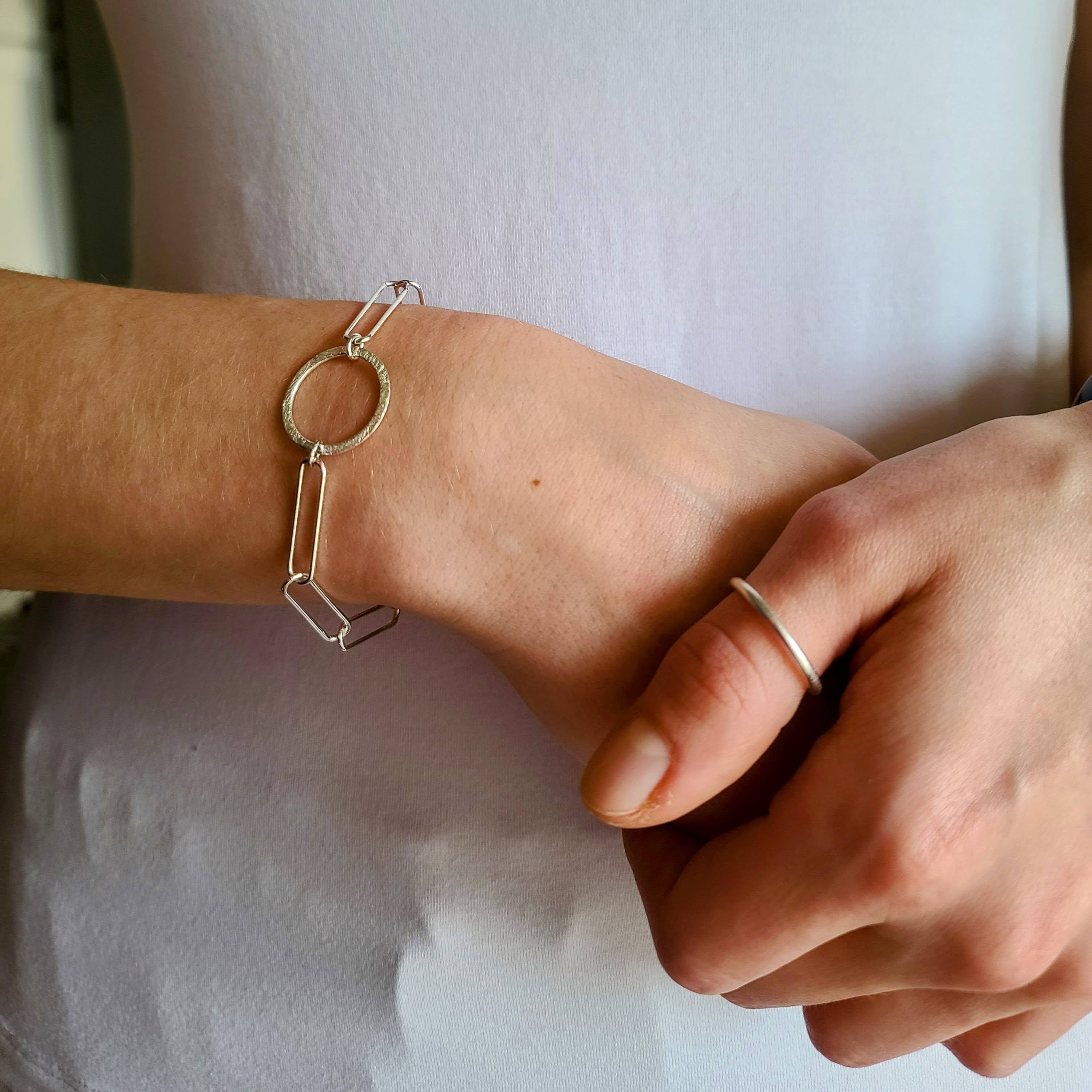 Long Oval and Circle Bracelet with a Freshwater Pearl