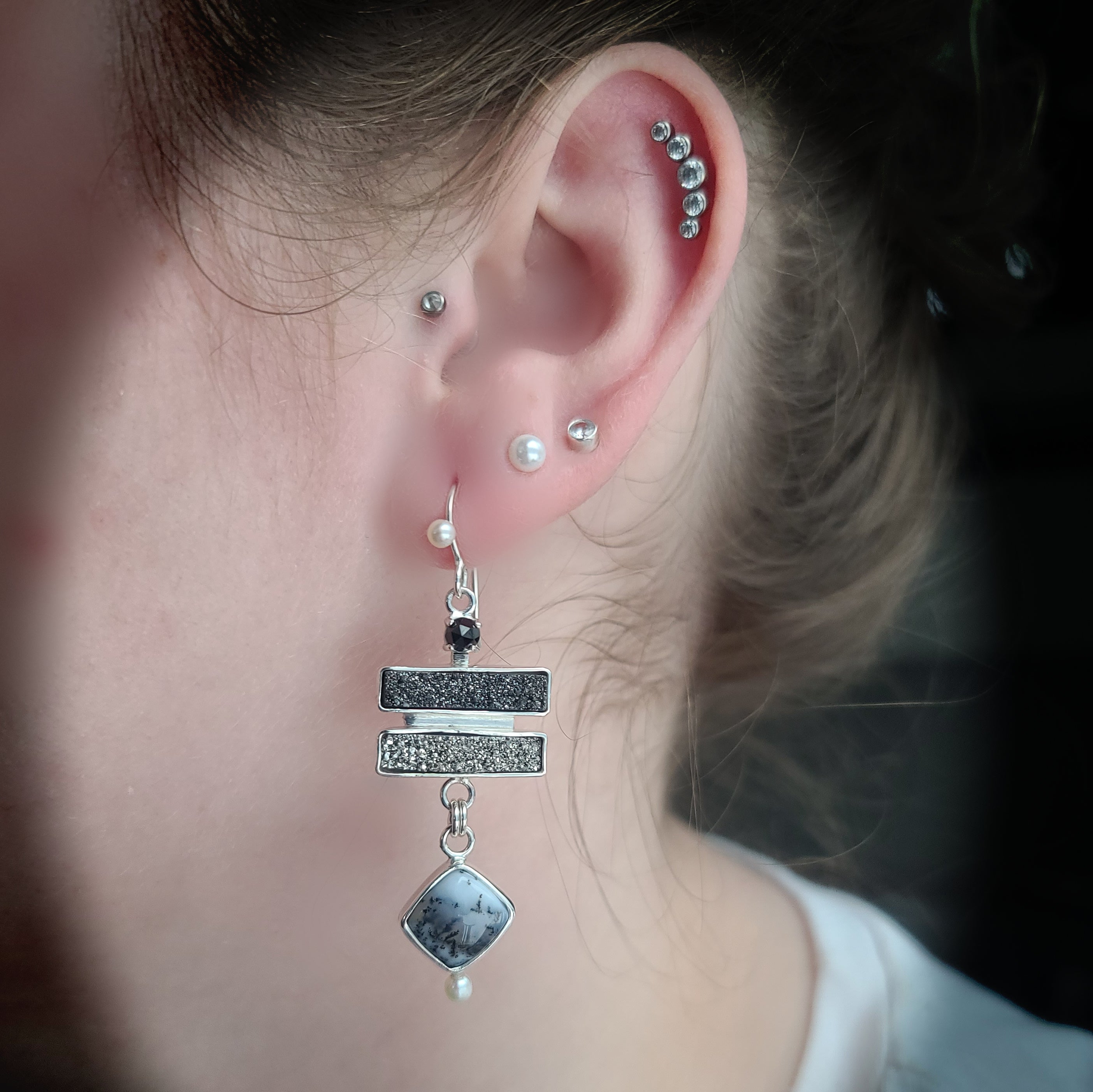 Silver and Black Drusy Earrings