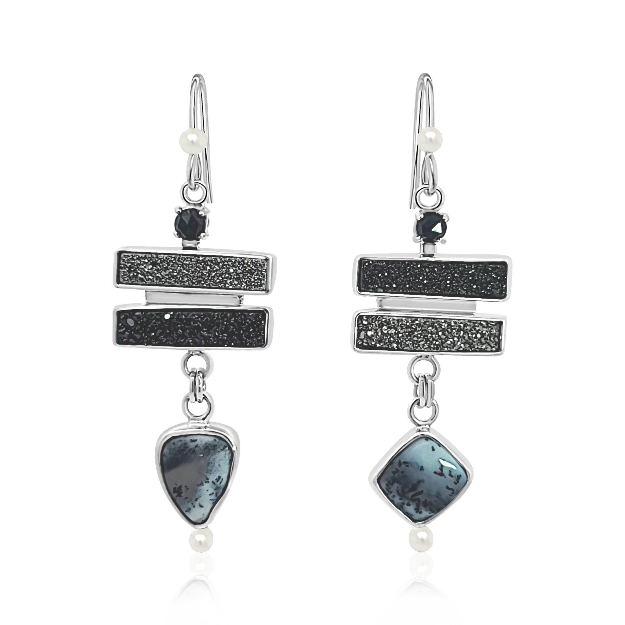 Silver and Black Drusy Earrings