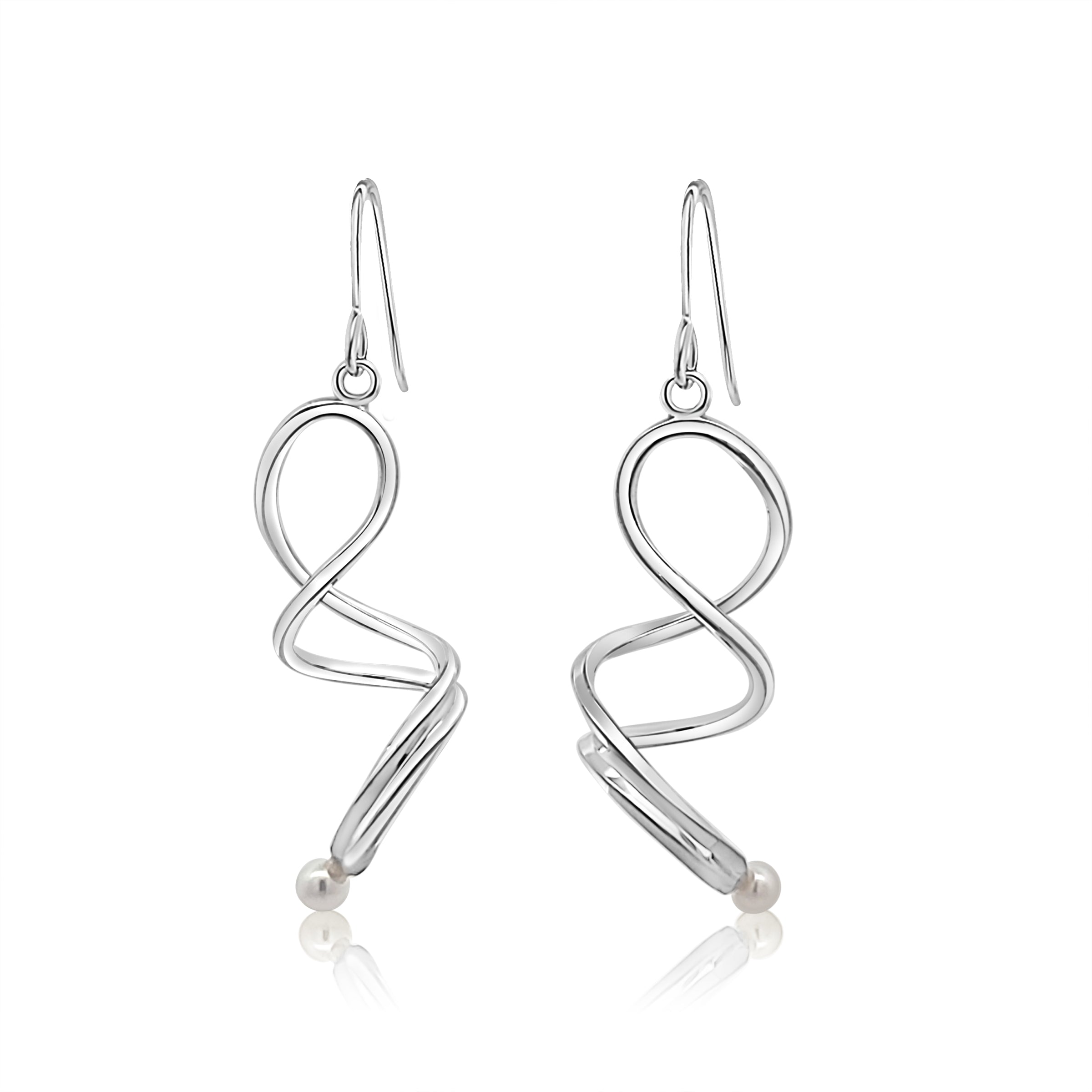 Sterling Silver Swirl Earrings with Freshwater Pearls.