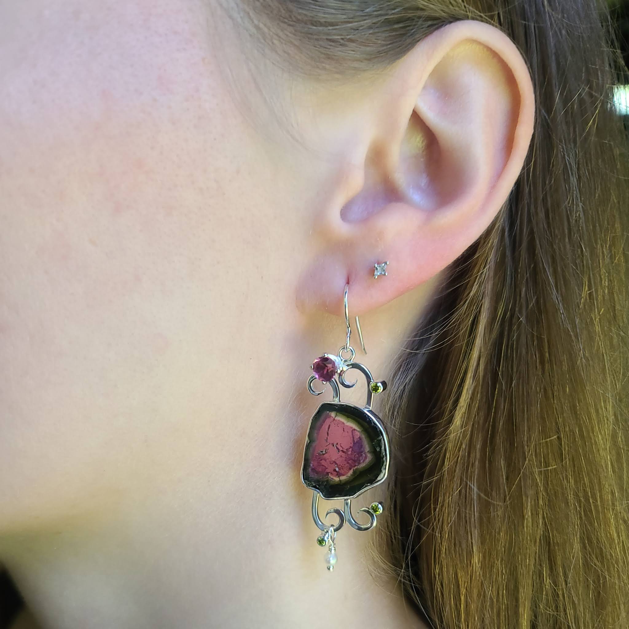 Slice of Summer Watermelon Tourmaline Earrings