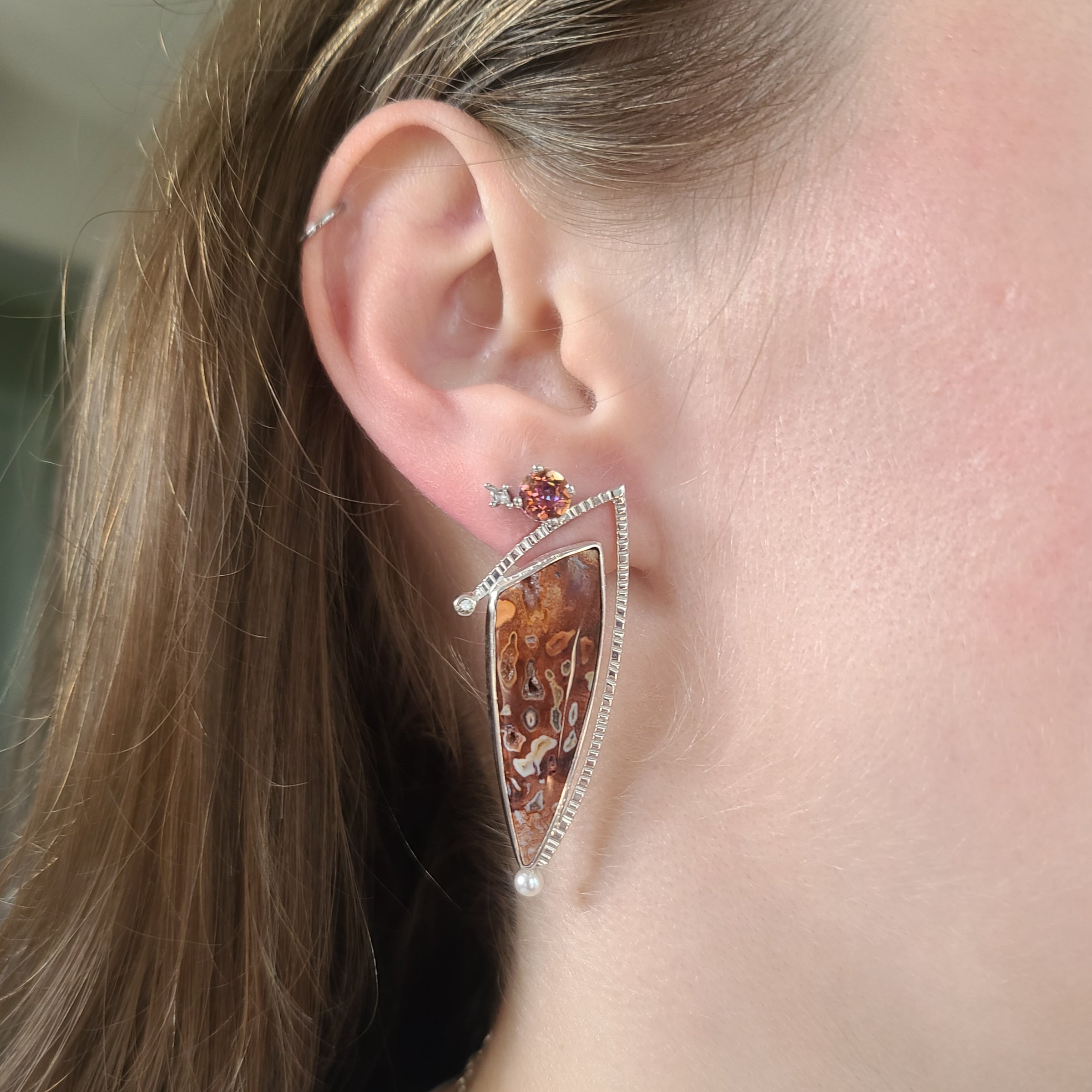 Starlit Secret Petrified Palmwood Earrings