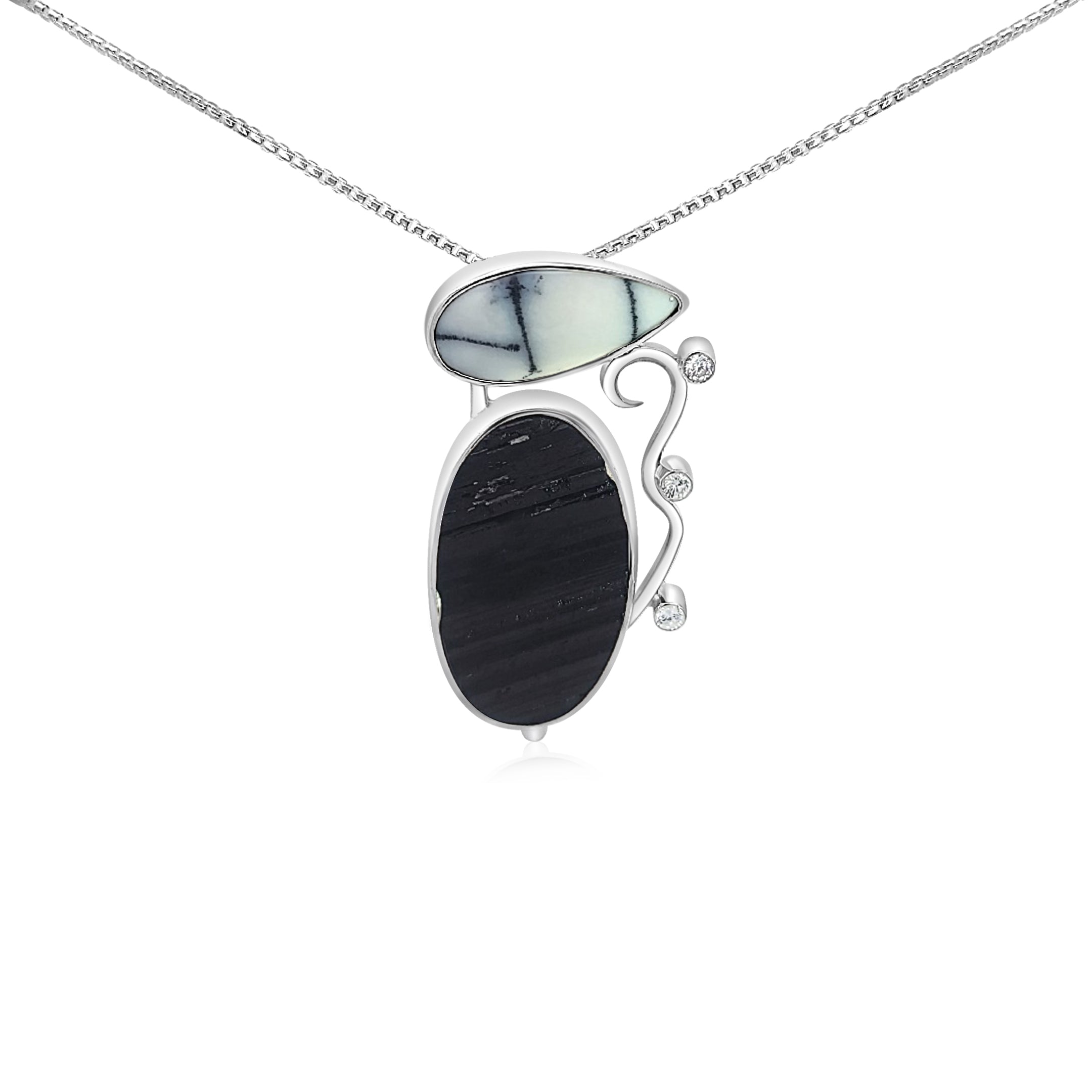 Dendritic Opal and Black Tourmaline Pendant