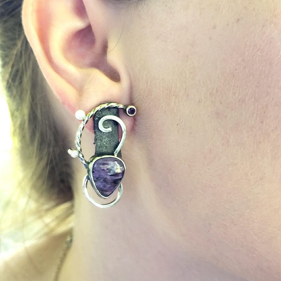 Charoite and Shibuishi Earrings - kim crocker designs