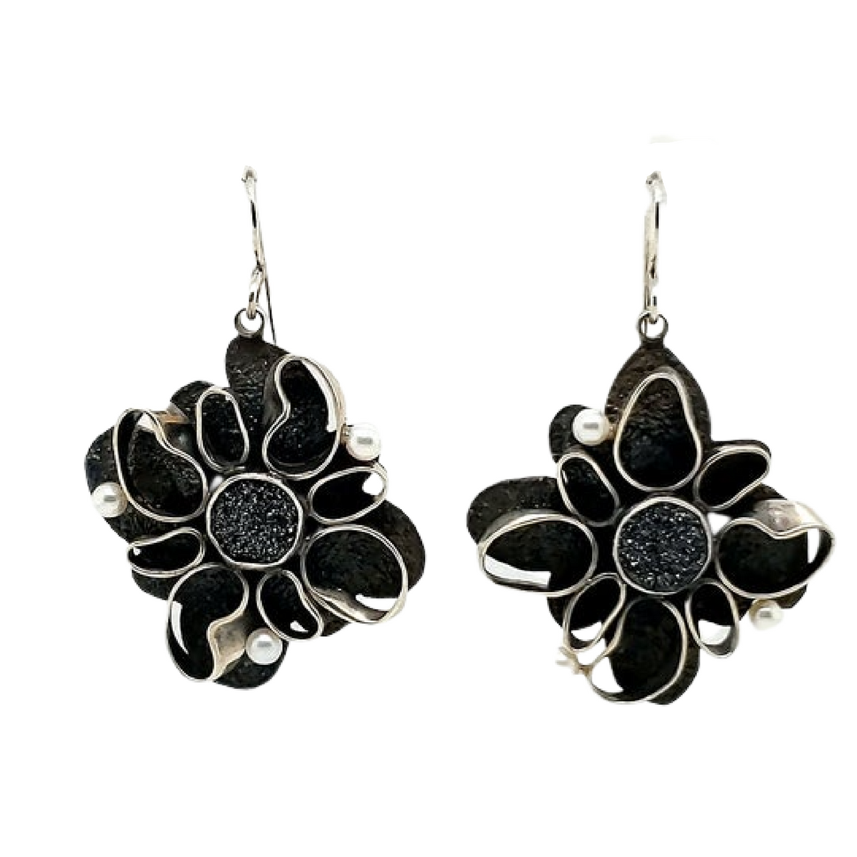 Asymmetric Black Drusy and Shibuishi Earrings | kim crocker designs