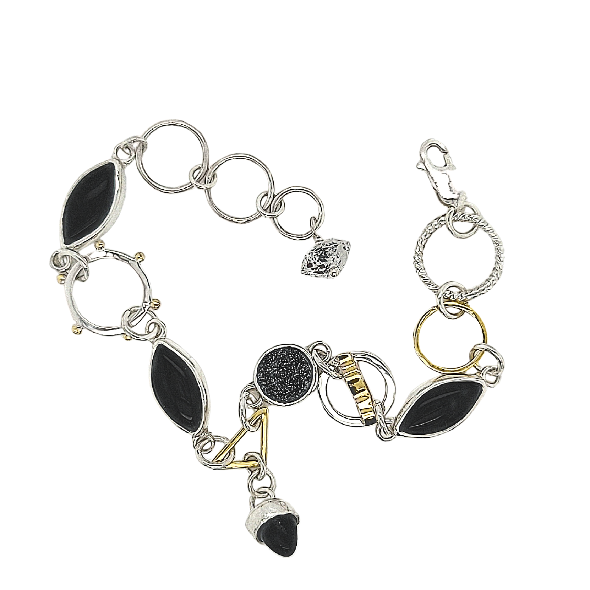 Black Onyx, Drusy Sterling Silver and 18k and 22k Gold