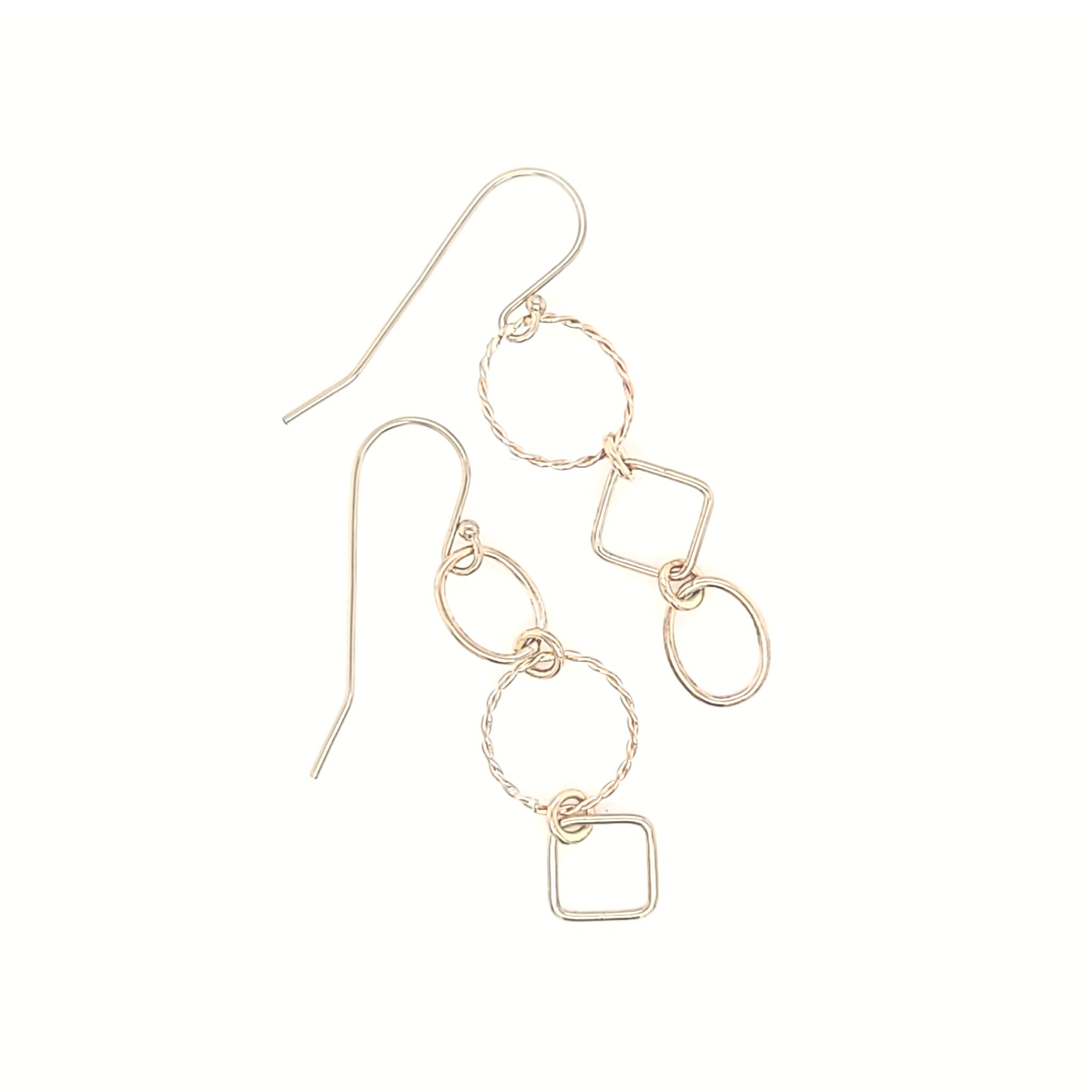 Oval, Square and Twisted Circle GF Earrings