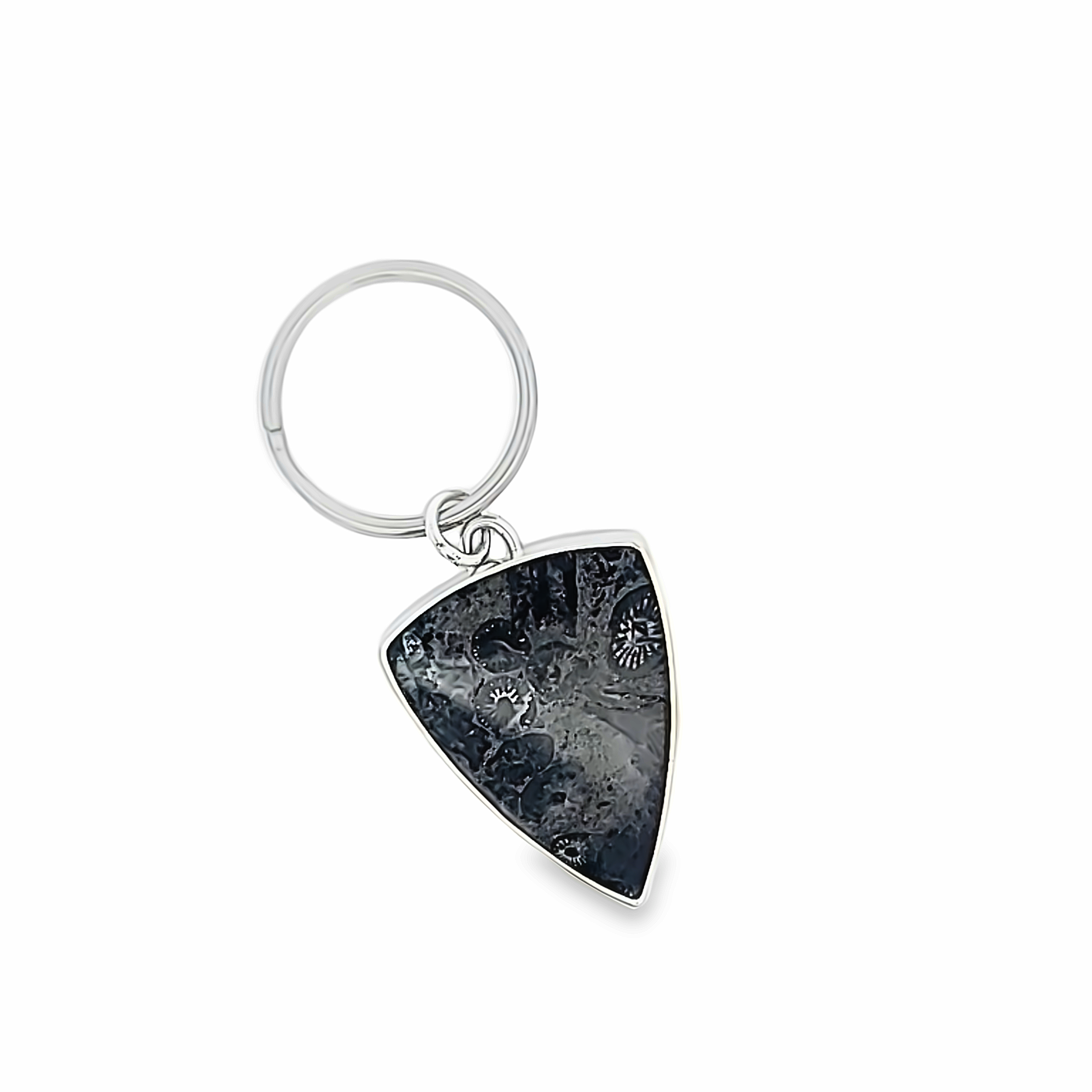 Black Fossil Stone key ring