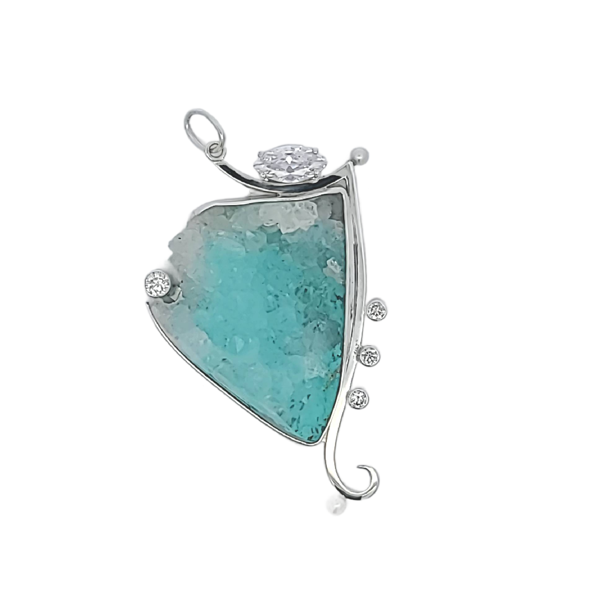 Chrysocolla, Cubic Zirconia and Freshwater Pearl Pendant