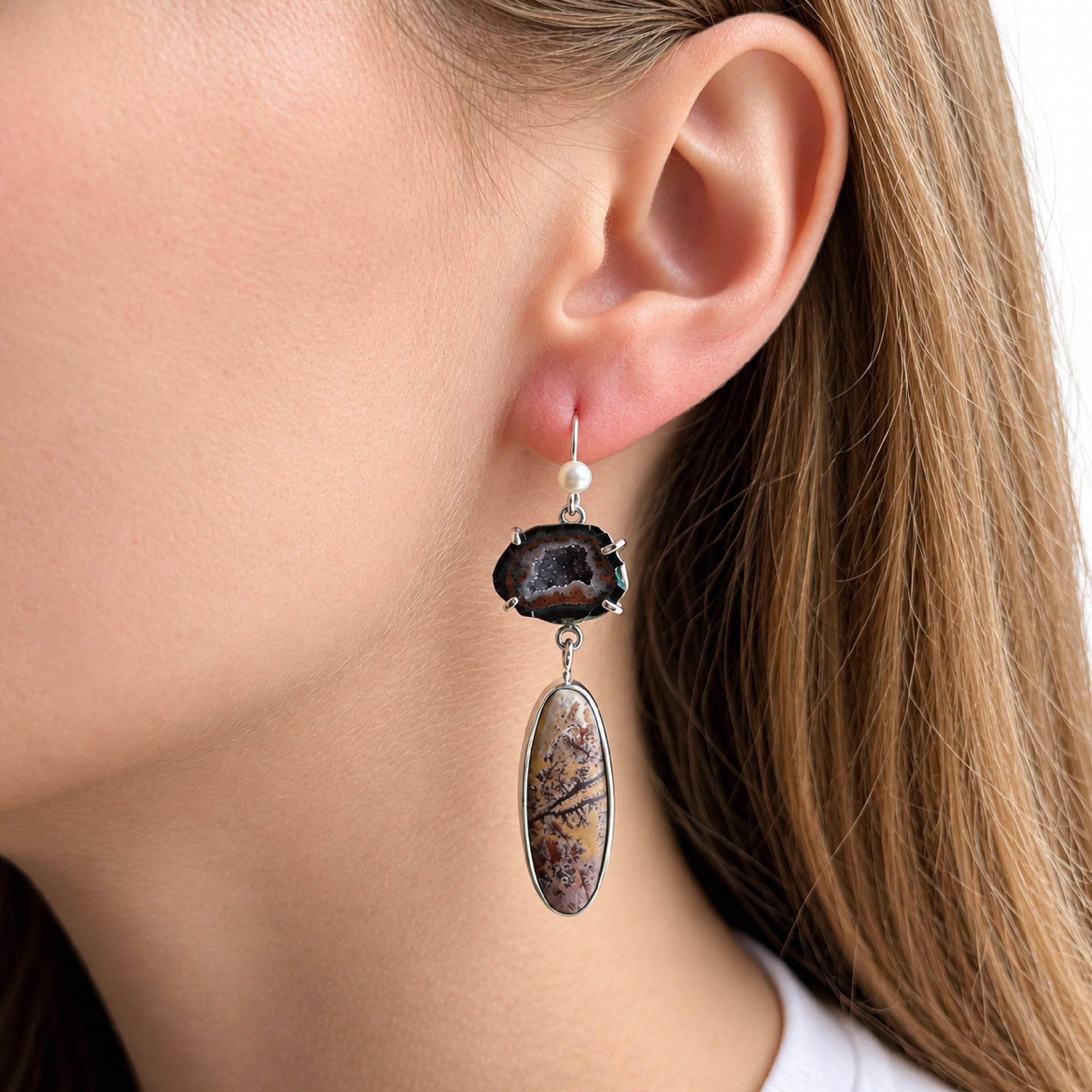 Desert Ink Agate Drusy Earrings