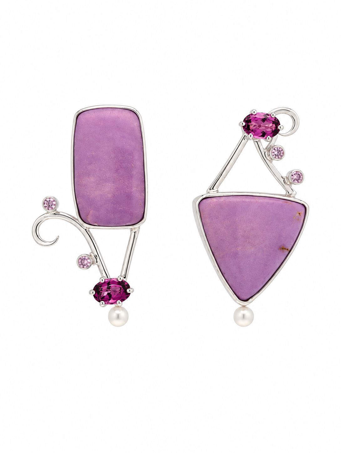 Phosphosiderite, Raspberry Garnet, Pink Cubic Zirconia and Freshwater Pearl Earrings