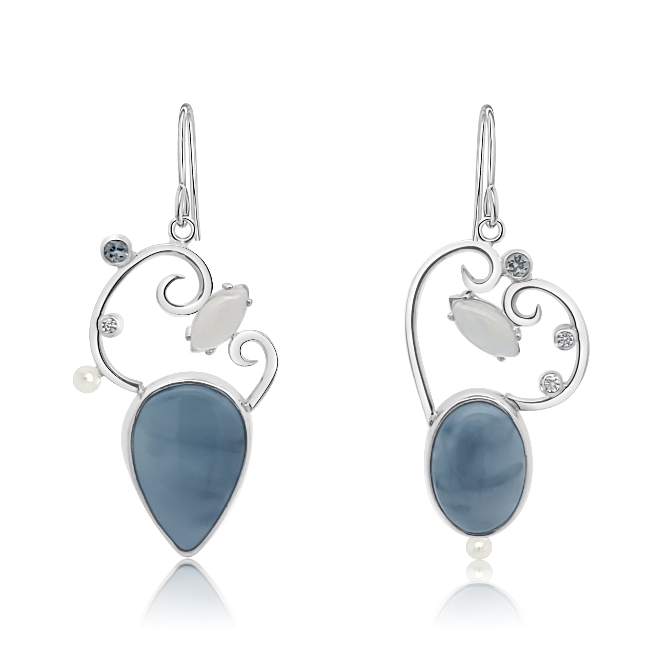 Silver and Pear Cut Opal Drop Earrings - Aladdins Cave Jewellery