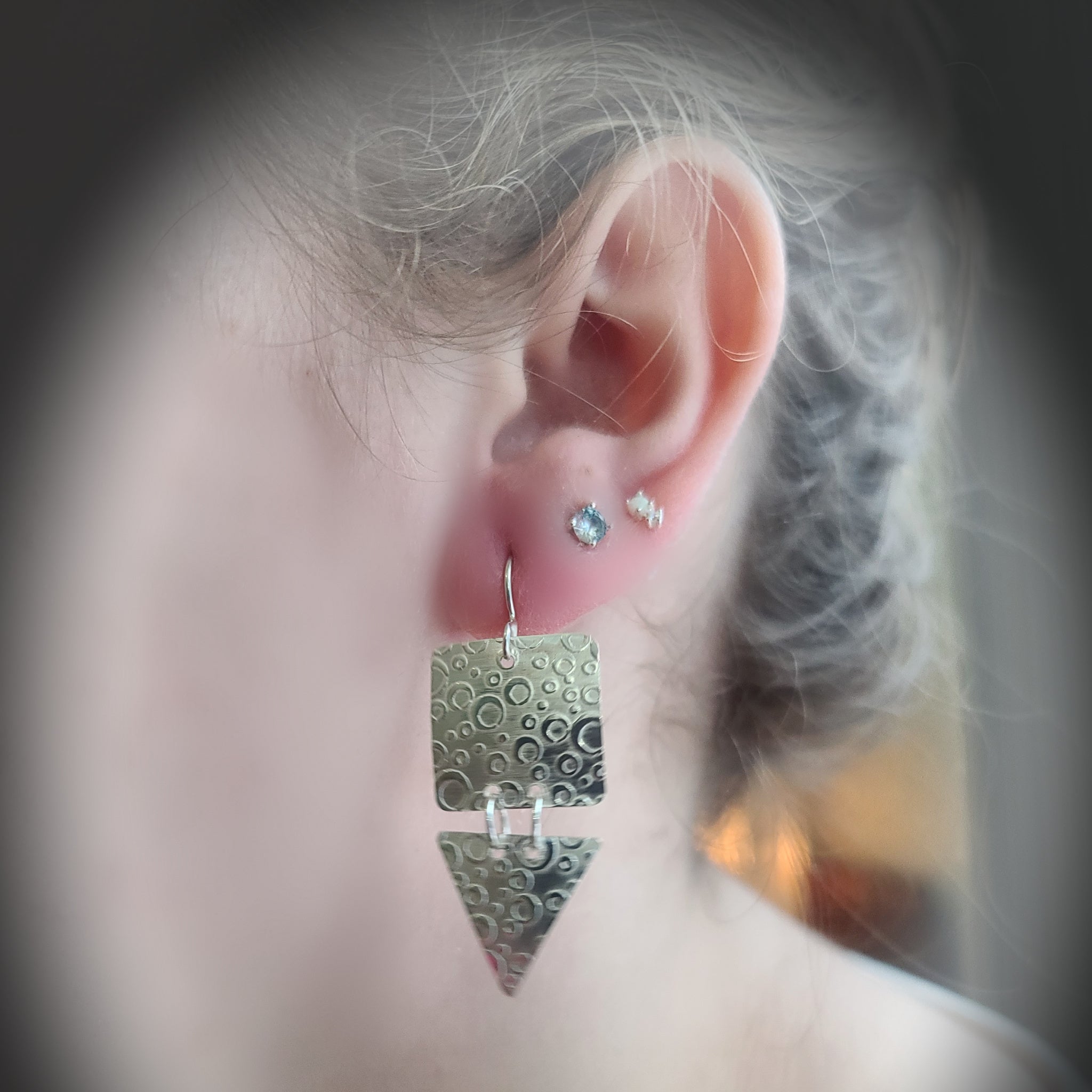 Bubble Square and Triangle Earrings