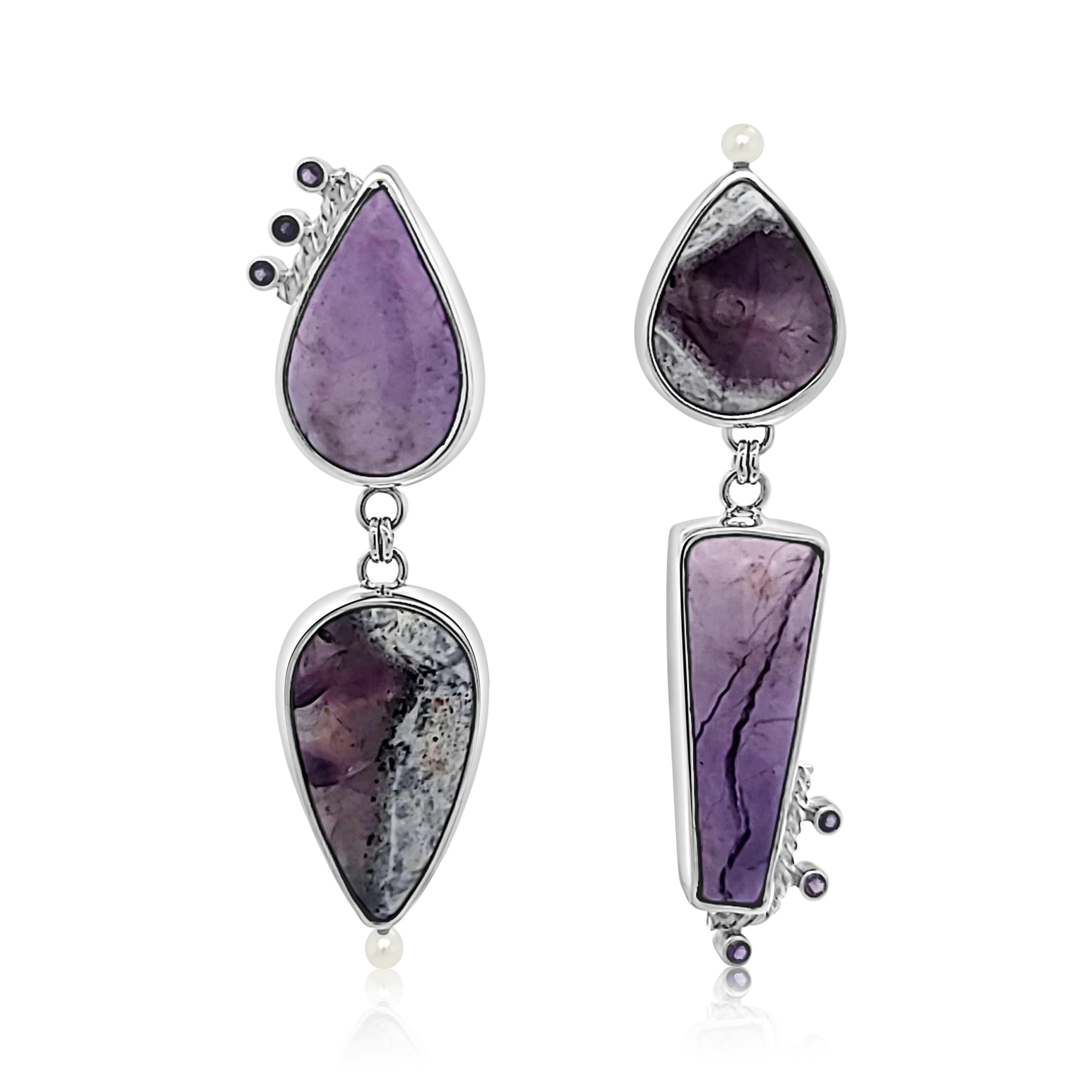 Chevron Amethyst and Purple Jade Earrings