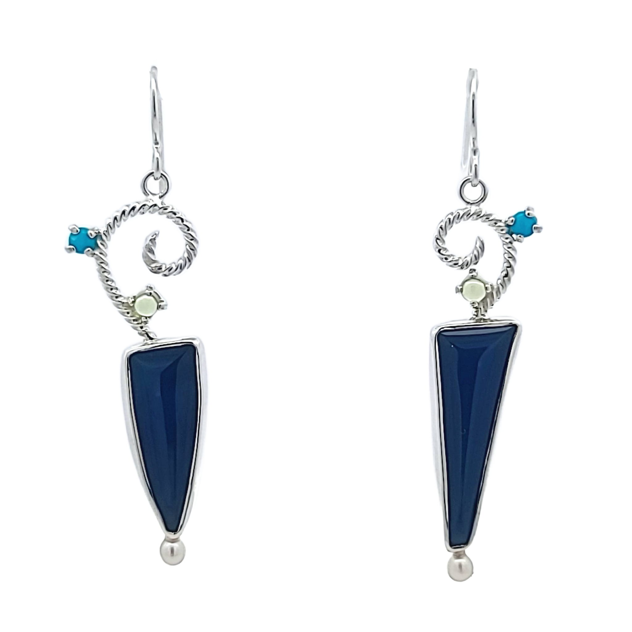 Blue Onyx, Peridot, Turquoise and Freshwater Pearl Earrings