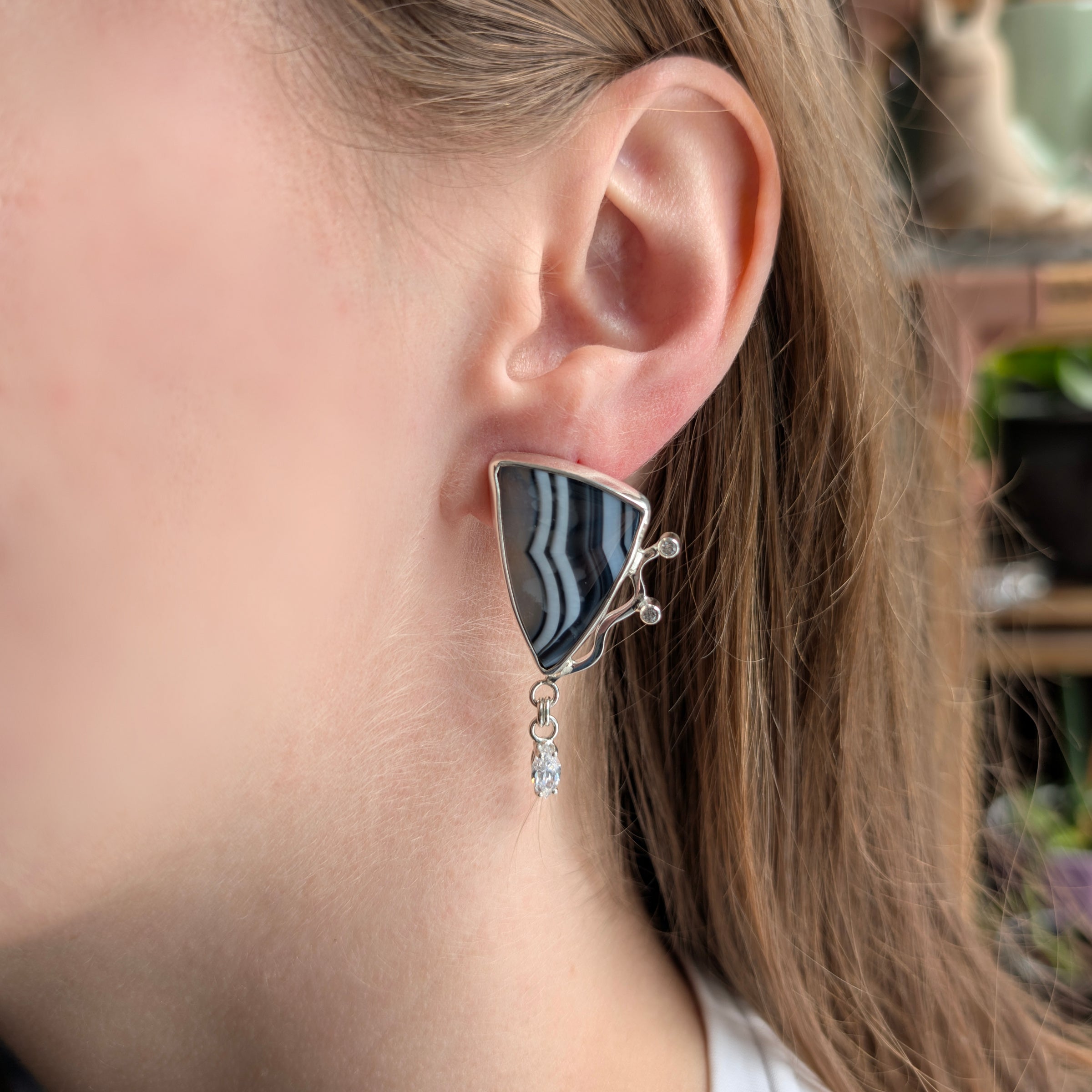 Moonlit Tuxedo Agate Earrings