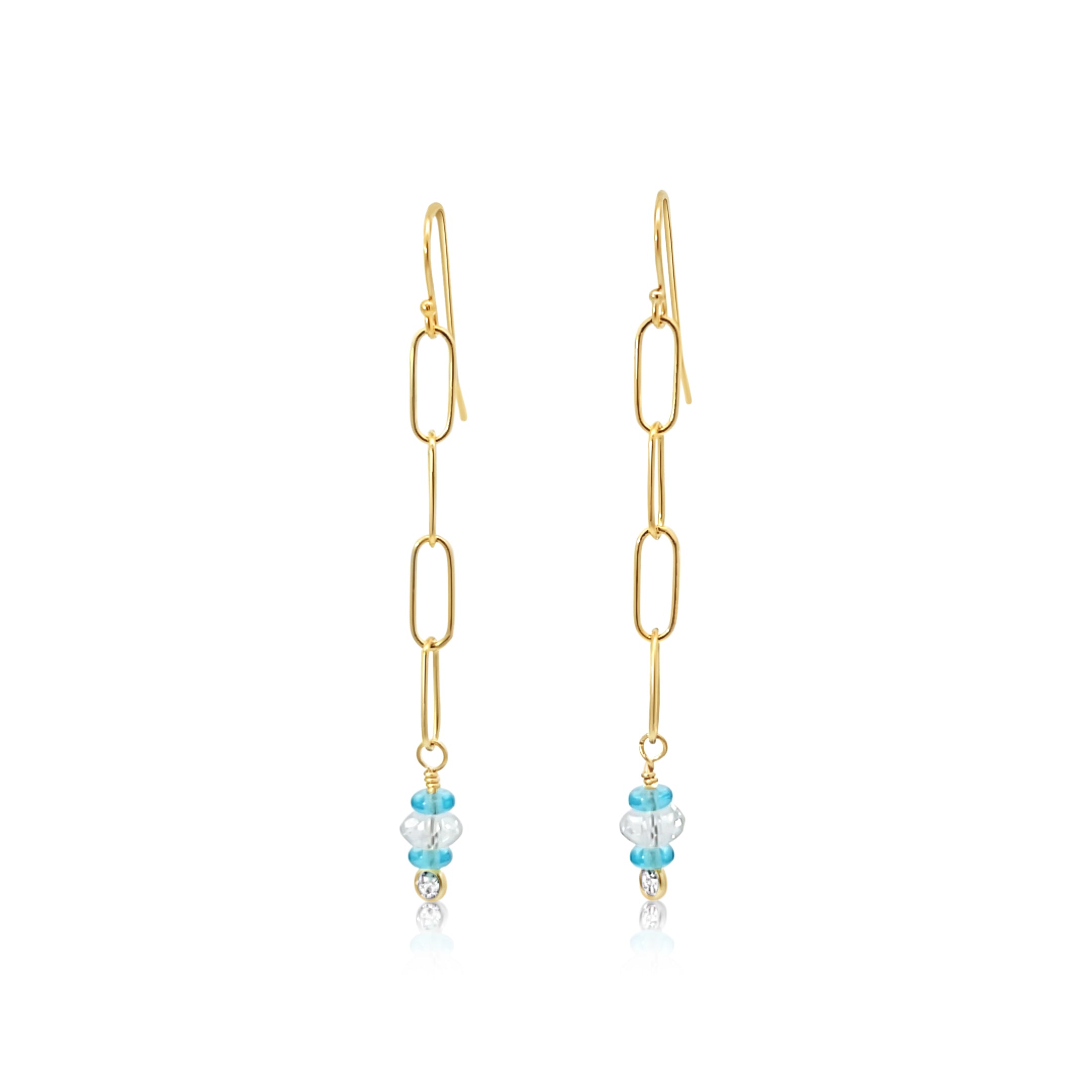 Oval GF Chain Earrings with Blue Topaz