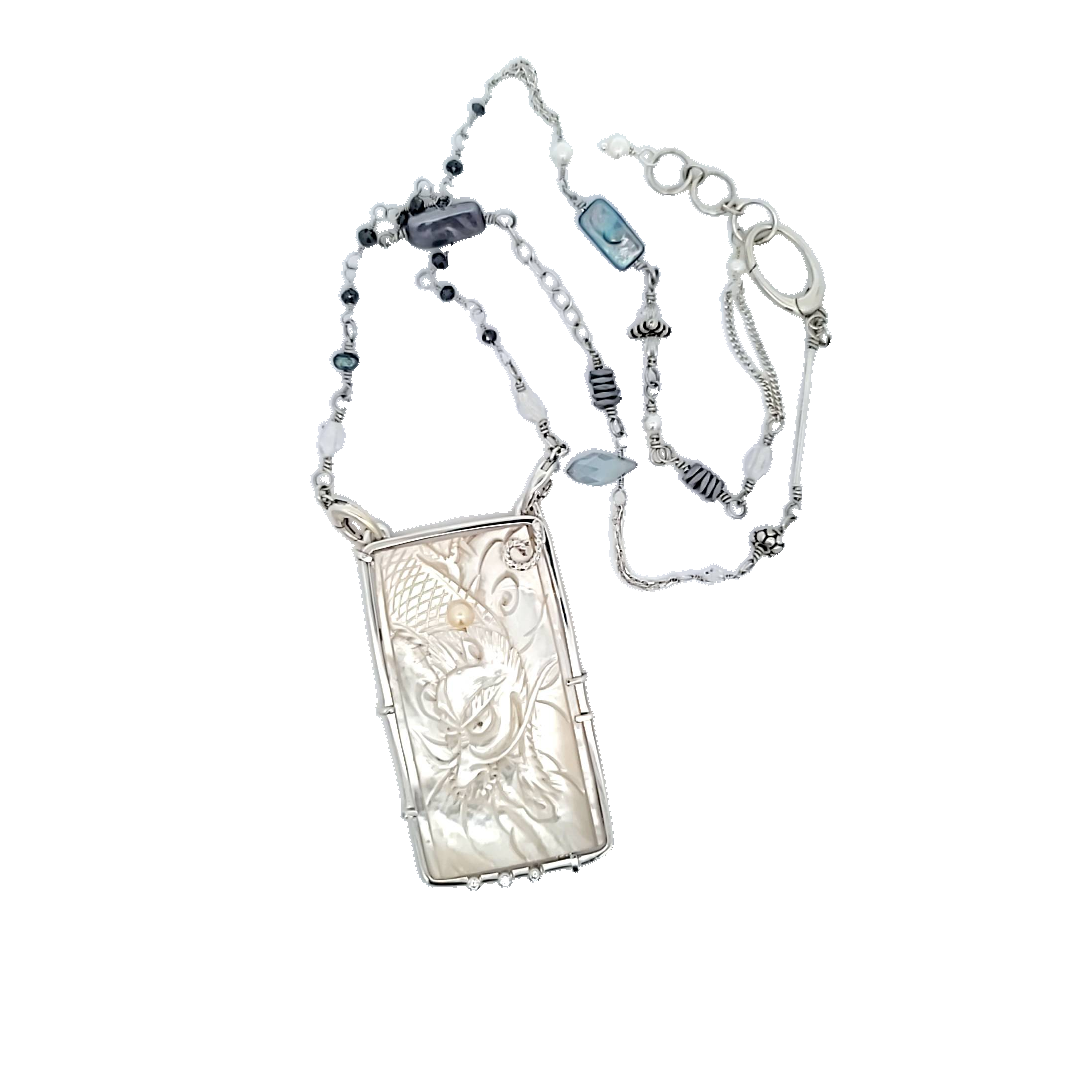 Reversable Carved Mother of Pearl Necklace