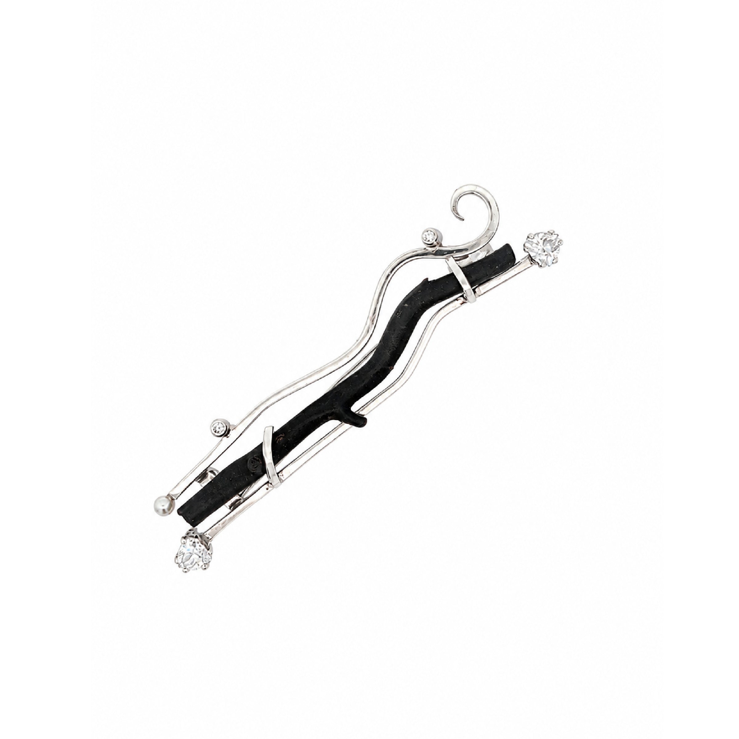 Black coral with Cubic Zirconia and a Freshwater Pearl