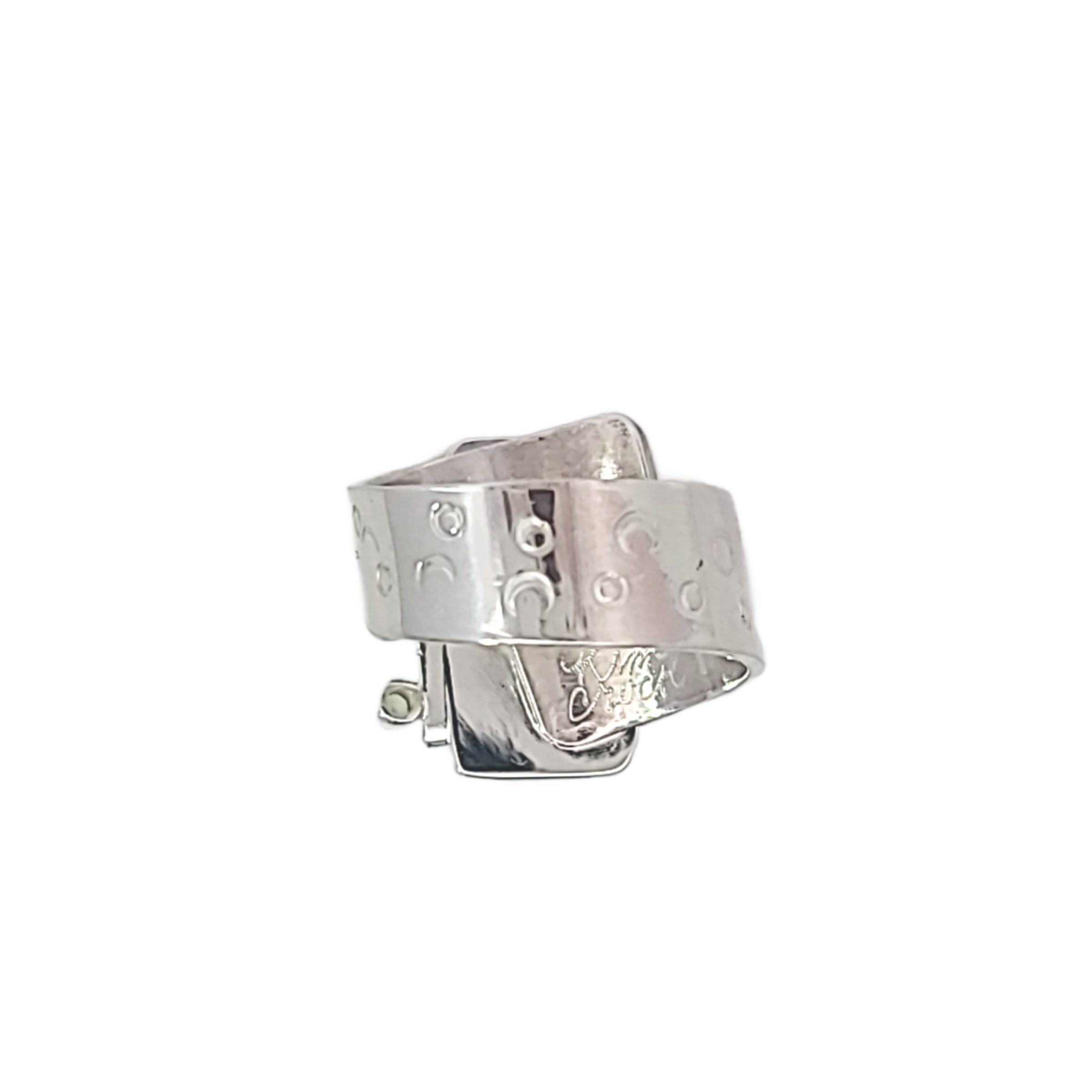 Back of adjustable Sterling Ring with Mohave Turquoise and Peridot.