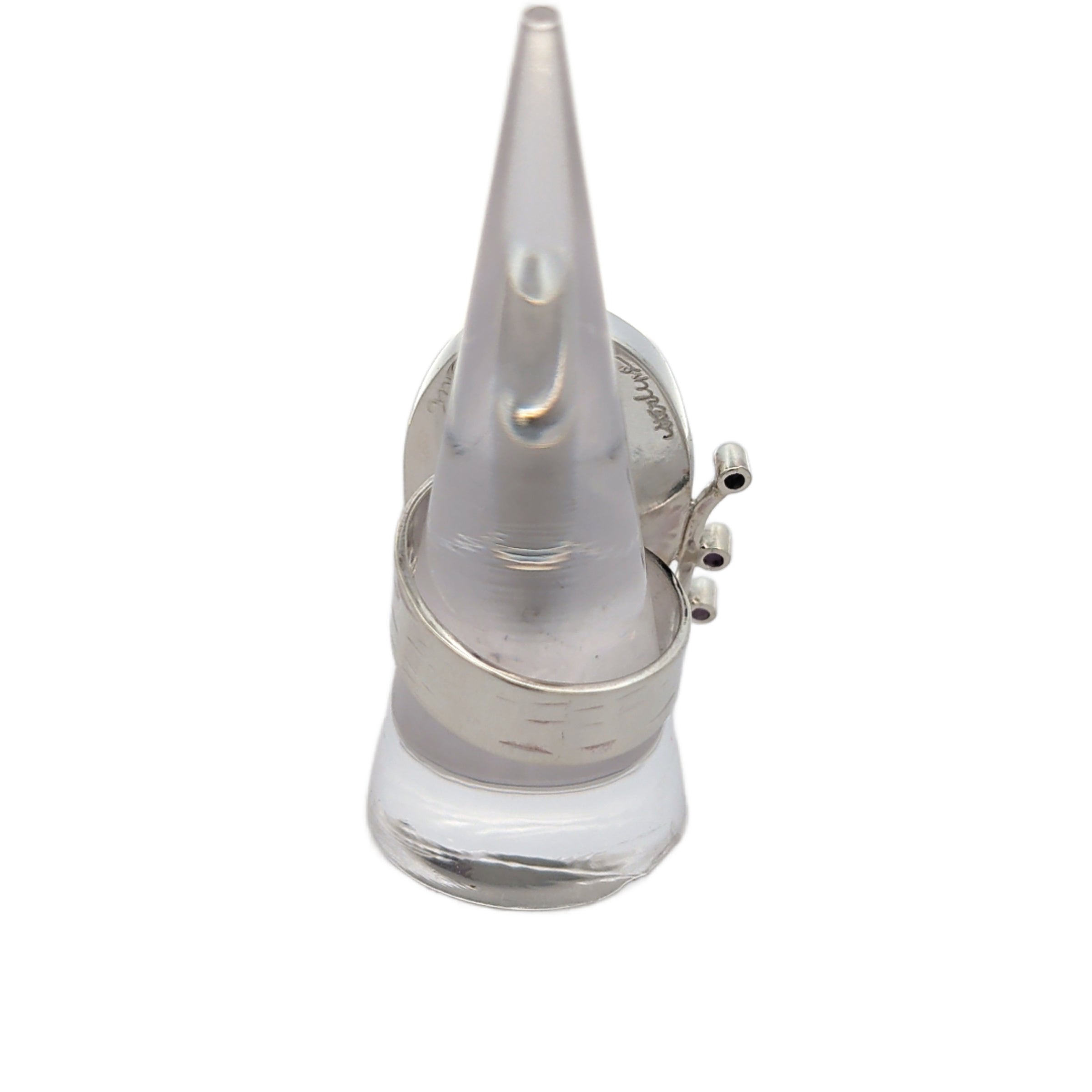 Back of Cobra Jasper and Amethyst adjustable ring set in Sterling Silver.