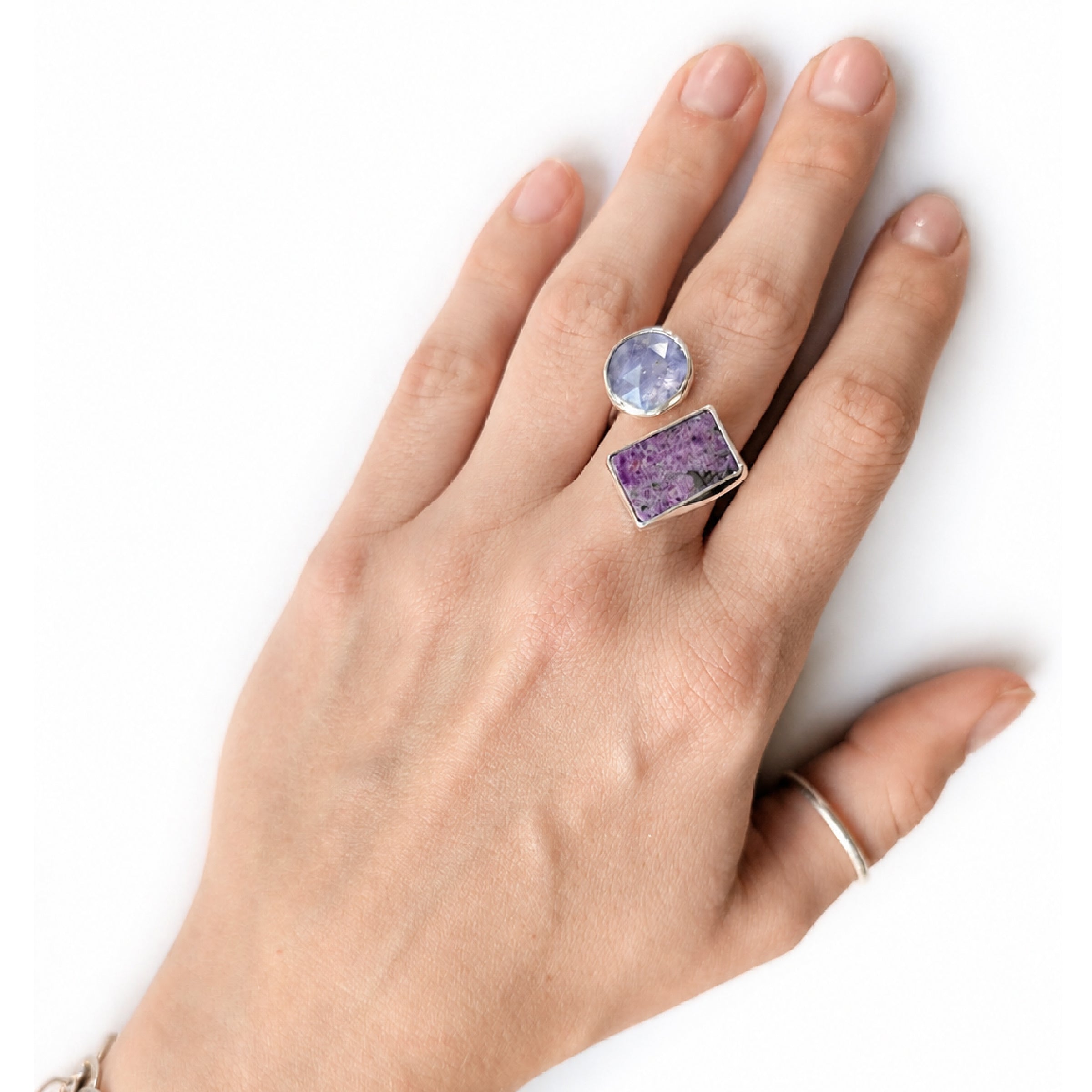 Twilight Geometry Sugelite Adjustable Ring