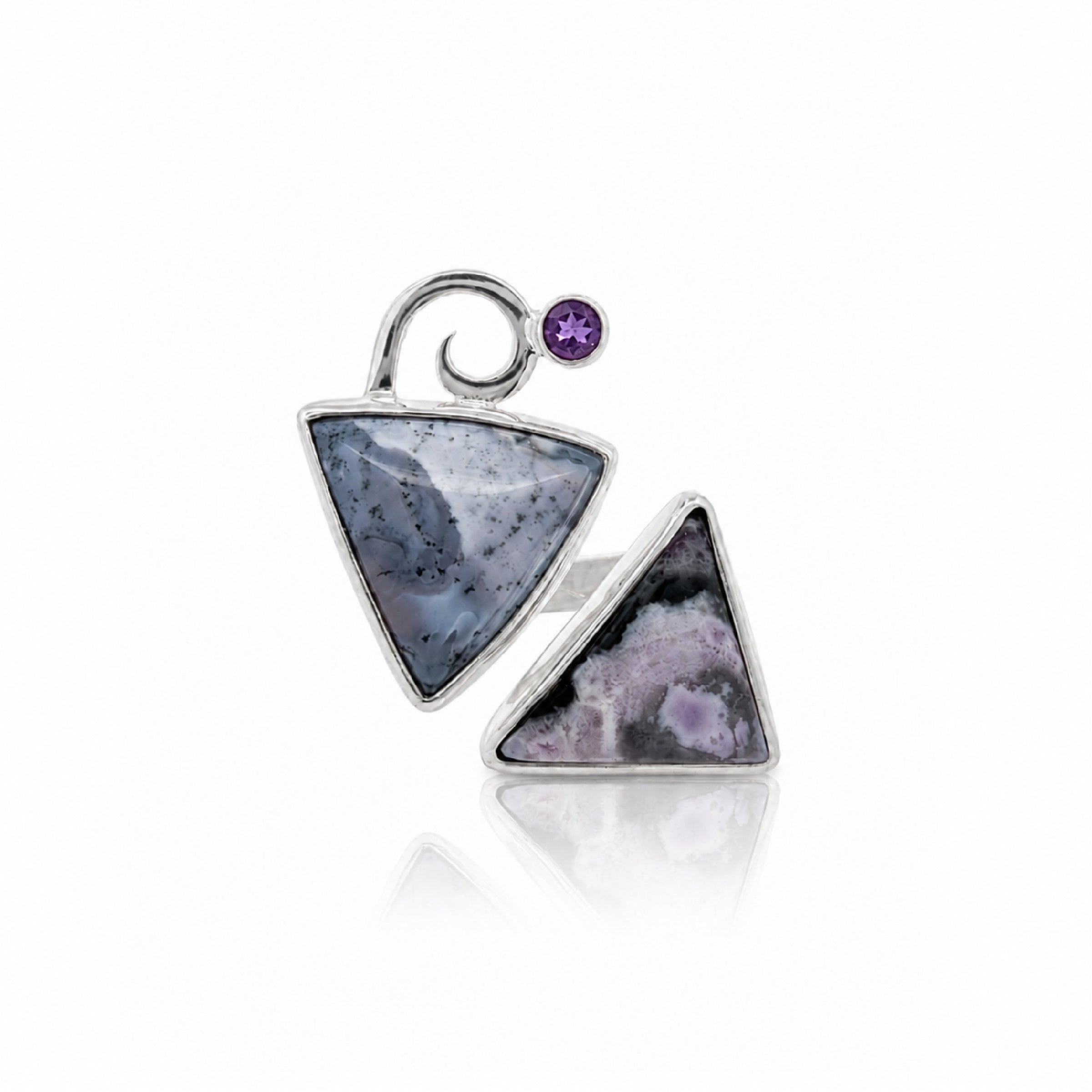 Lavender Landscape Purple Agate Adjustable Ring
