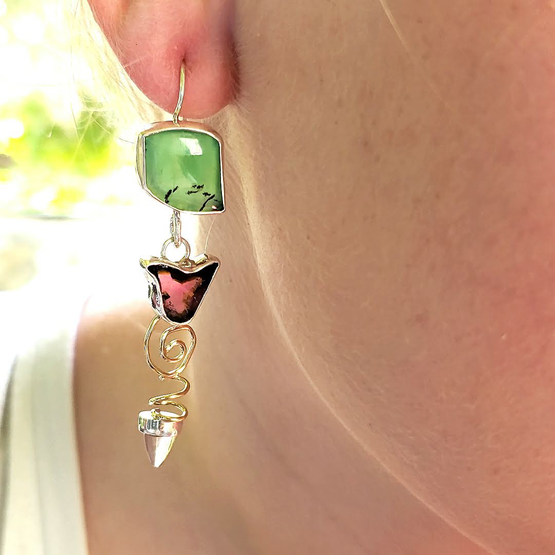 Chrysoprase and Watermelon Tourmaline Earrings - kim crocker designs