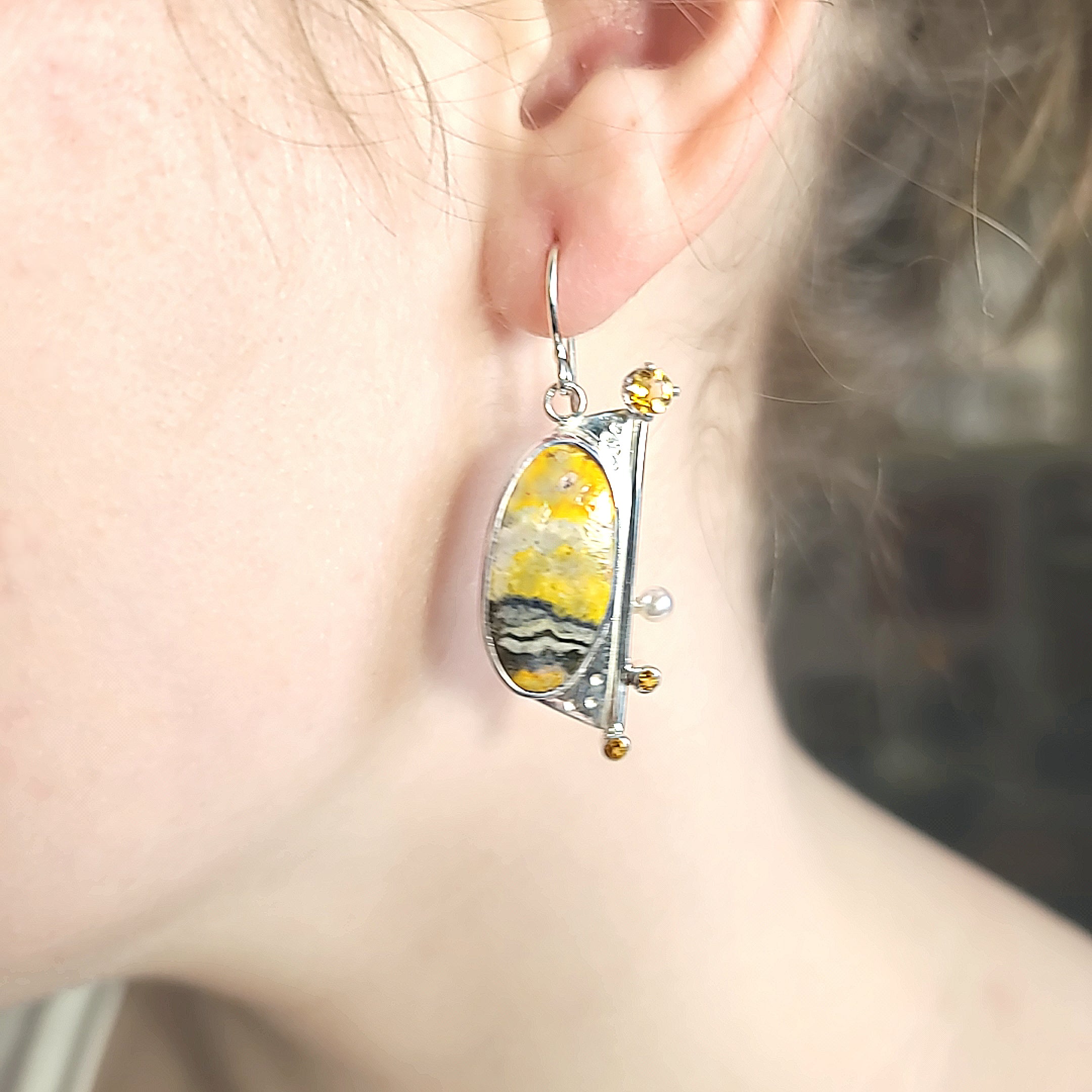 Asymmetric Bumblebee Jasper Earrings