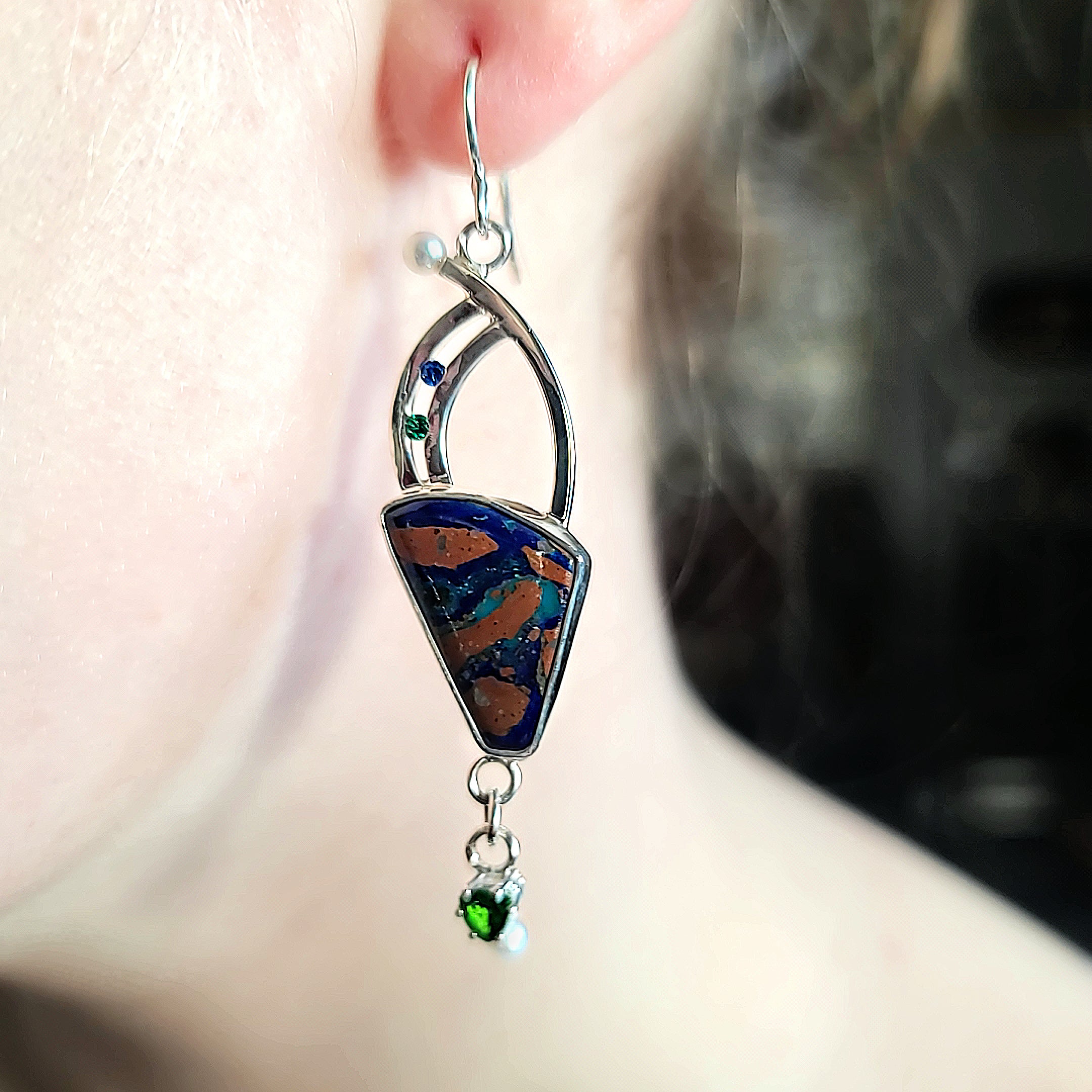 Malachite Azurite with Chrome Diopside Earrings
