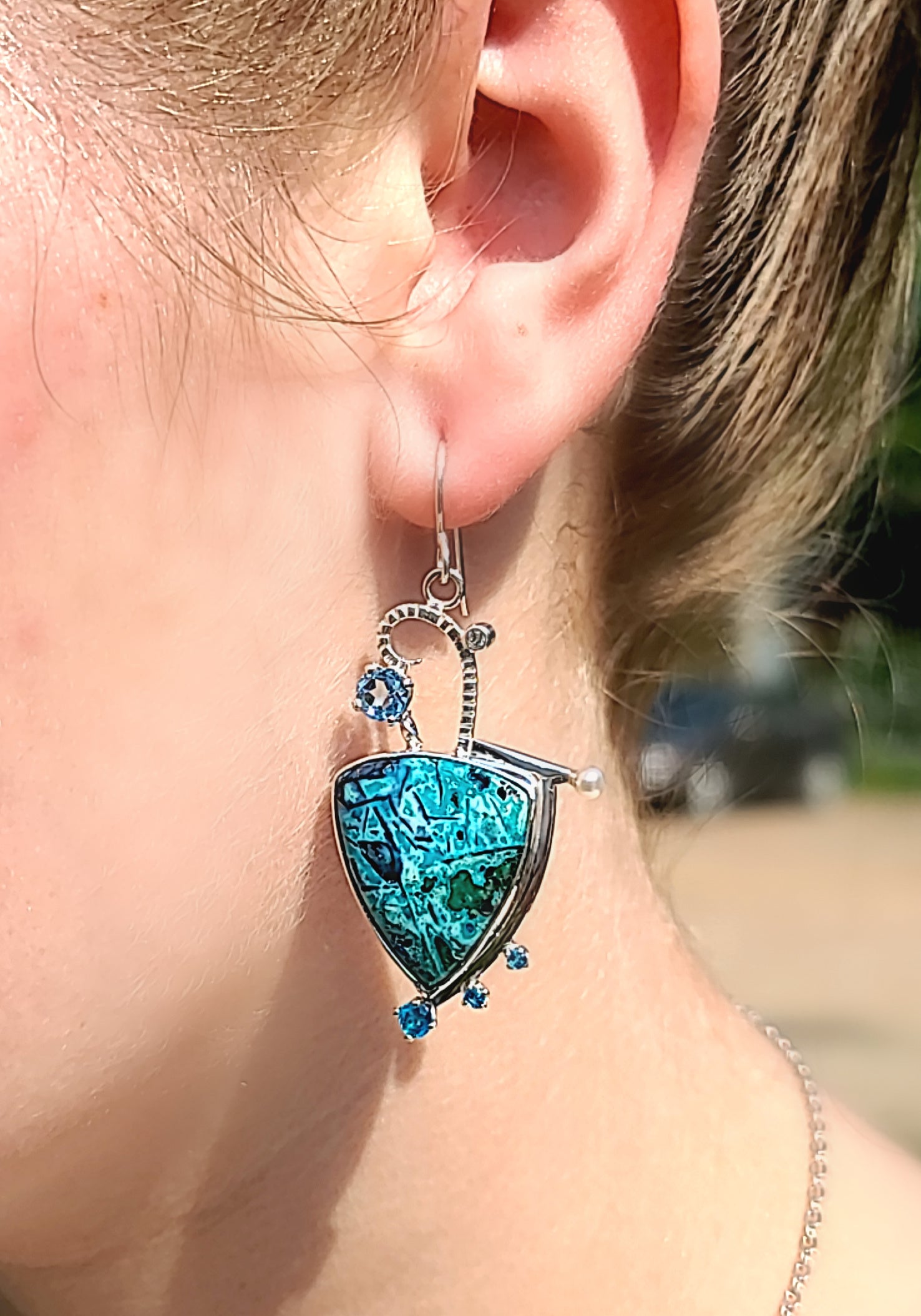 Blue Opal with Copper Earrings