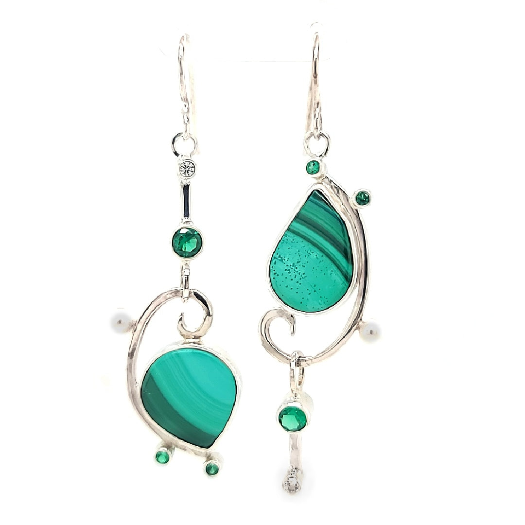 Malachite and Nano Green Spinel Earrings