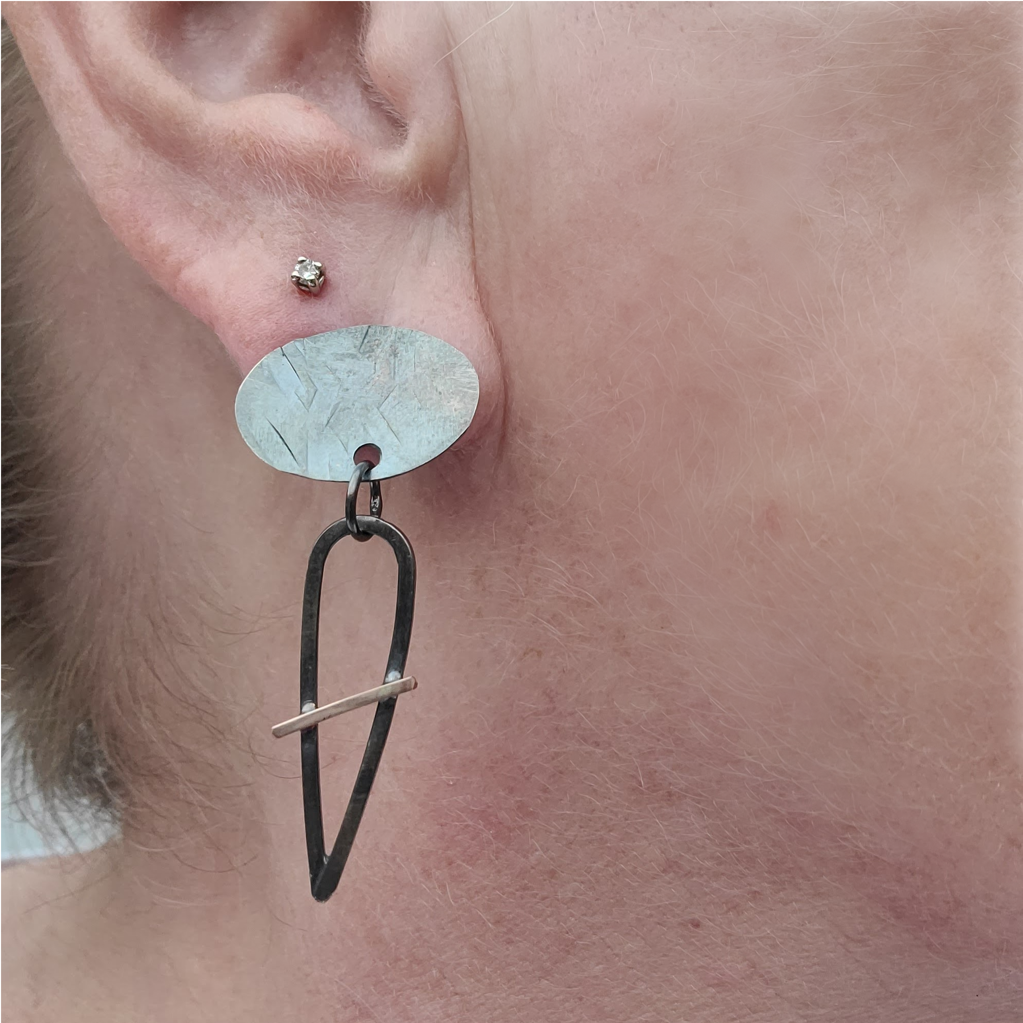 Oxidized Sterling and 14k Gold Earrings