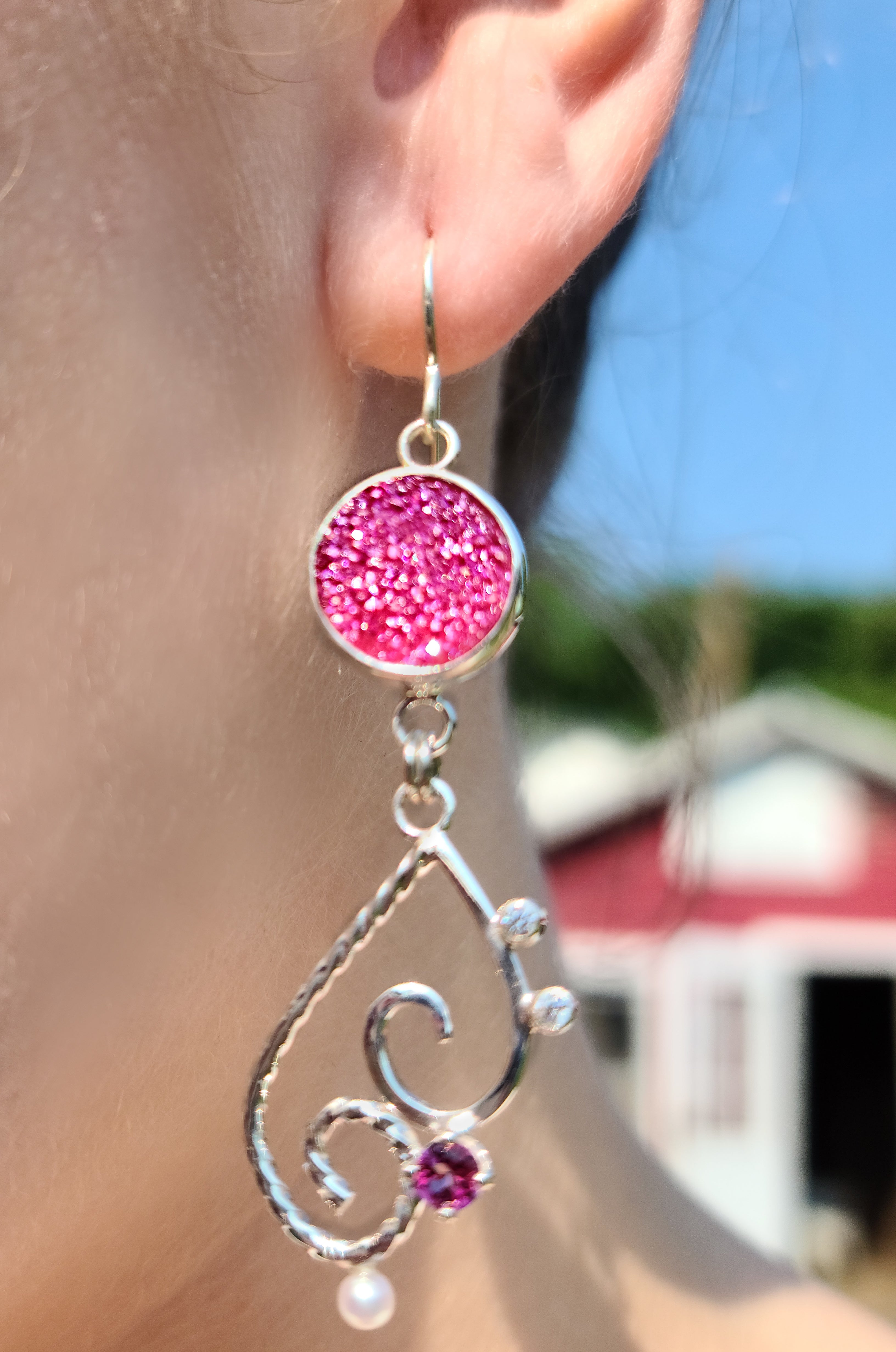 Shimmering Pink Drusy Earrings