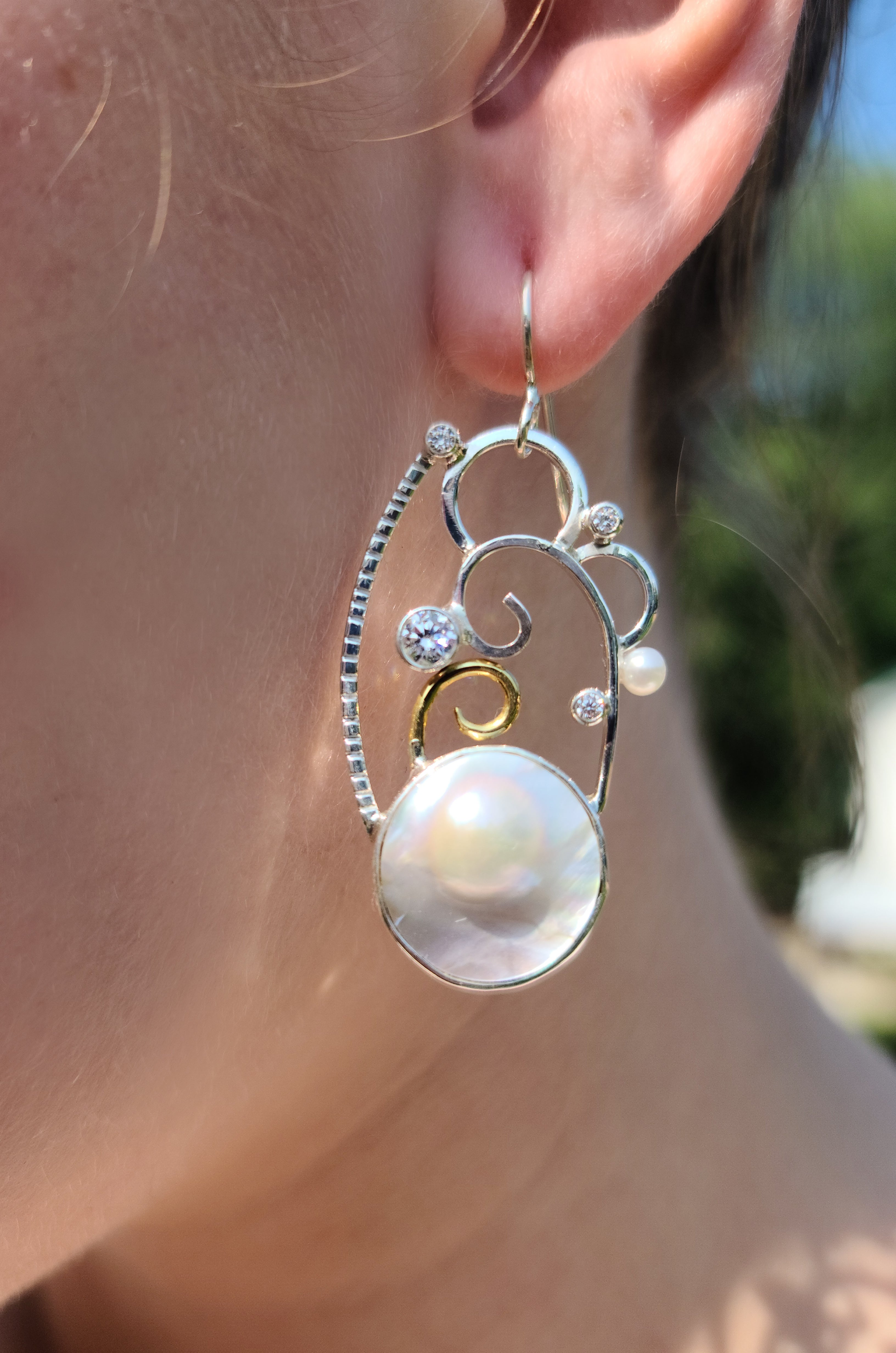 Mabe Pearl Earrings with 22k Accents