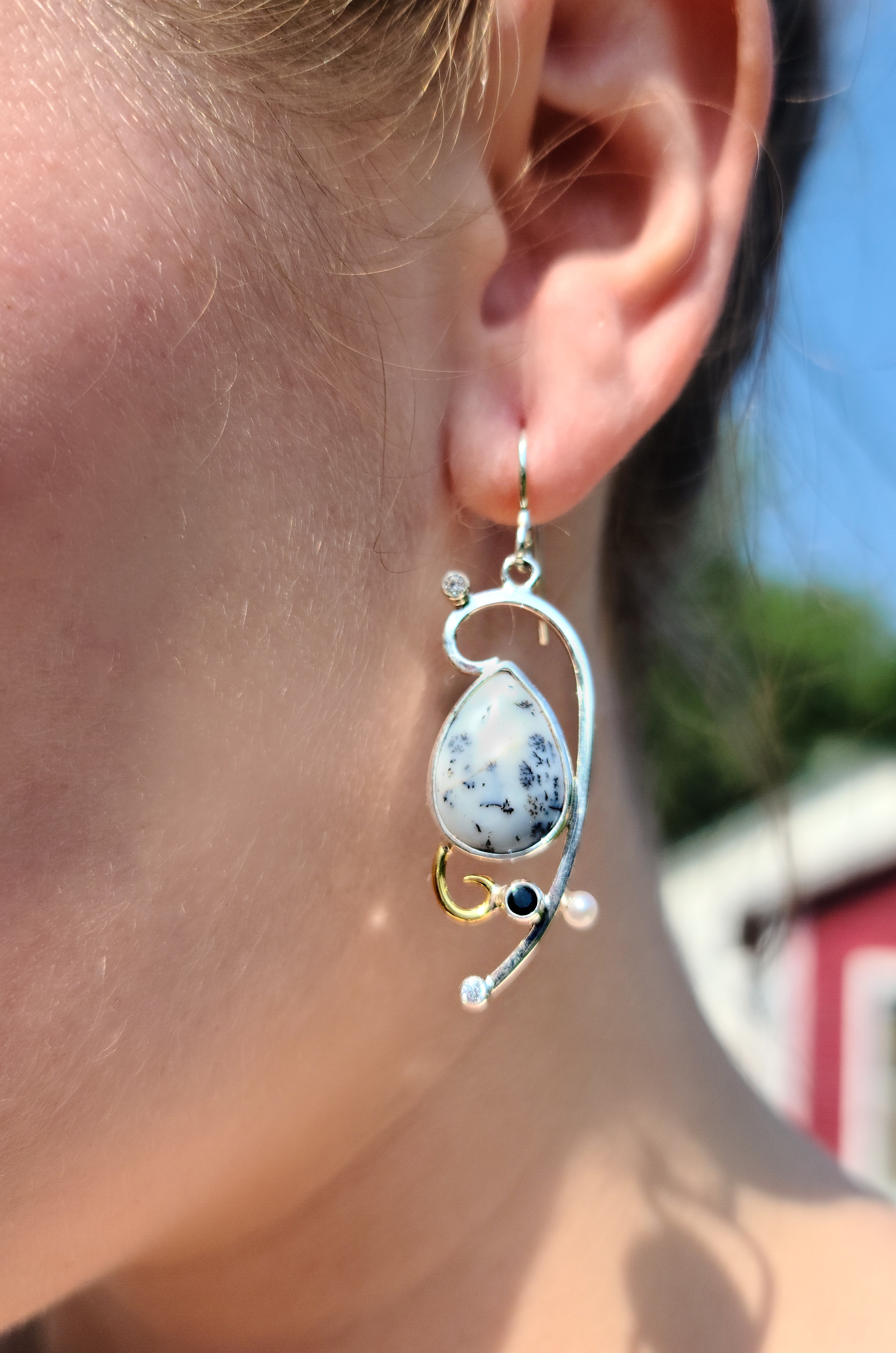 Dendritic Opal Earrings with 22k accents