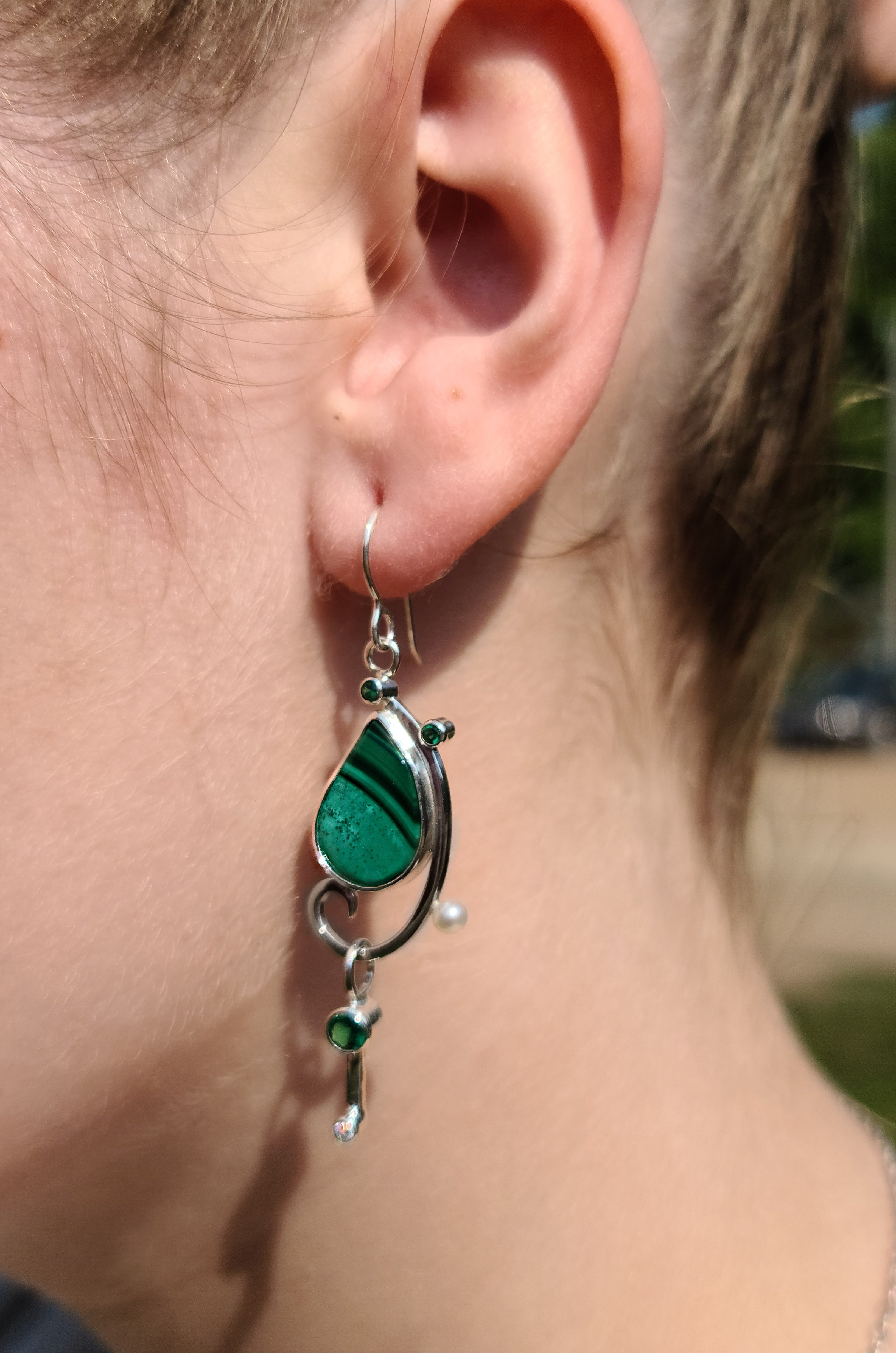 Malachite and Nano Green Spinel Earrings