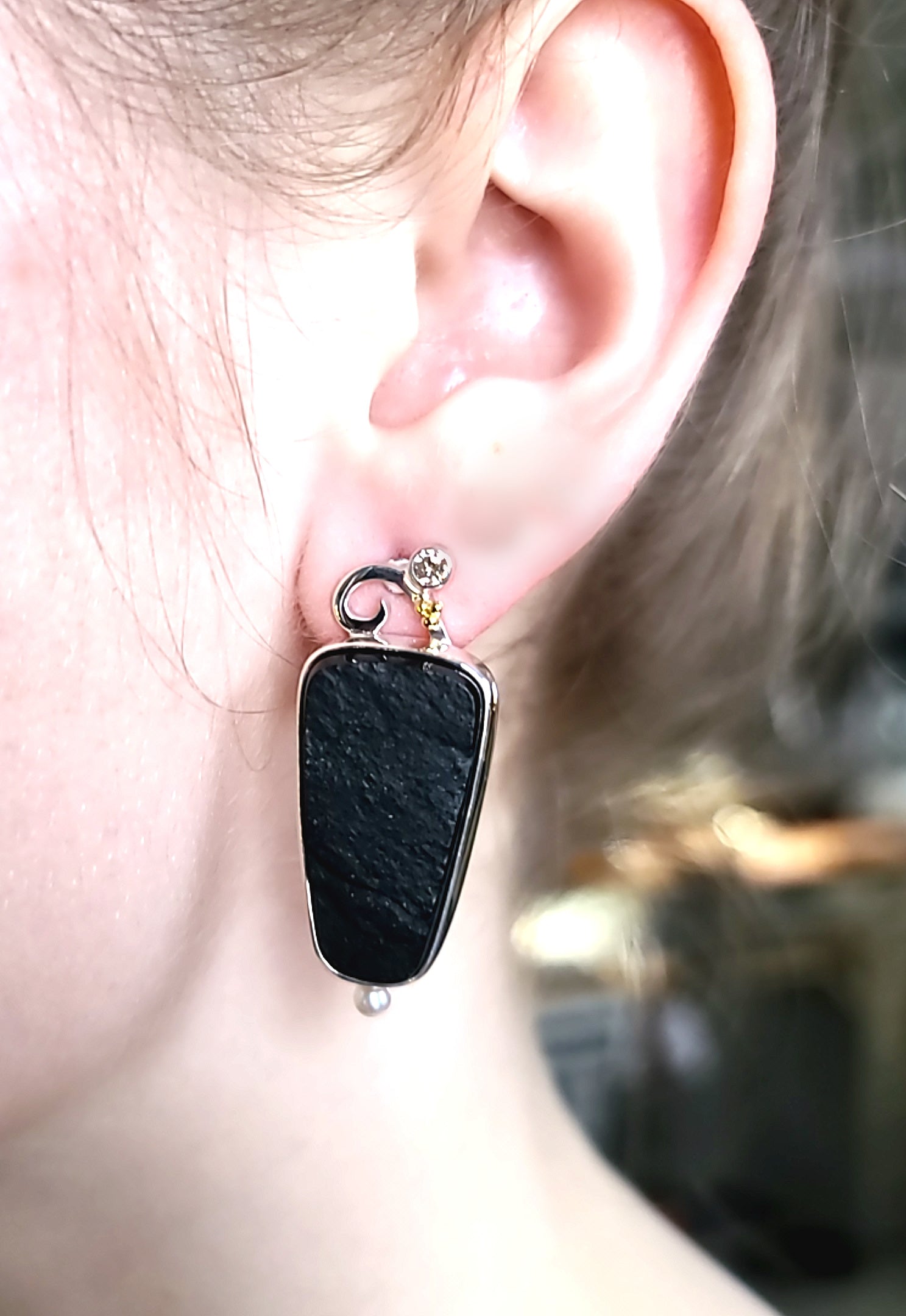 Natural Surface Black Onyx Earrings