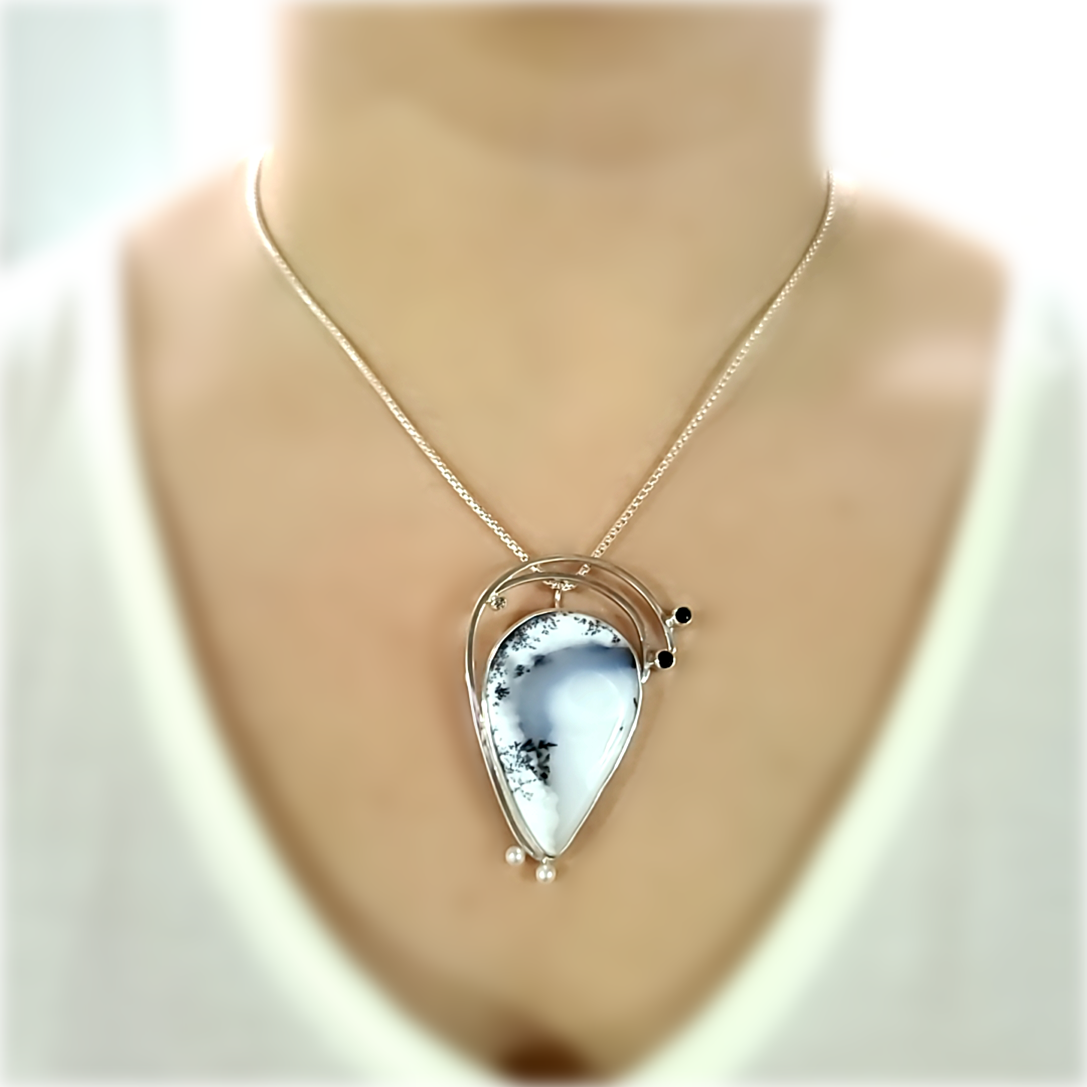 Dendritic Opal and Silvermist Diamond Combination Pin/Pendant