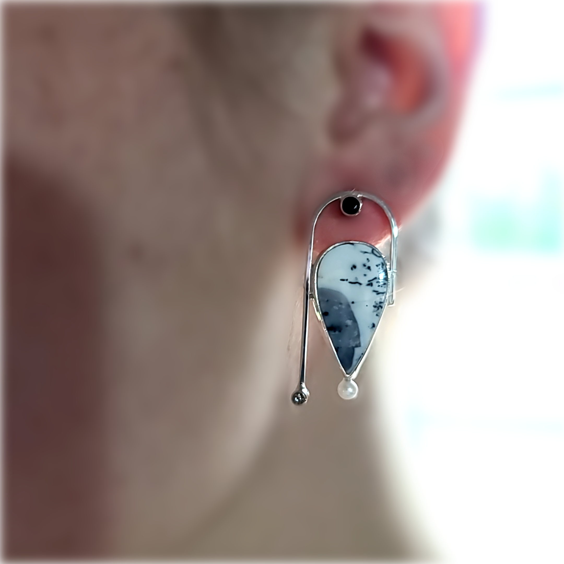 Dendritic Opal and Silvermist Diamond Earrings