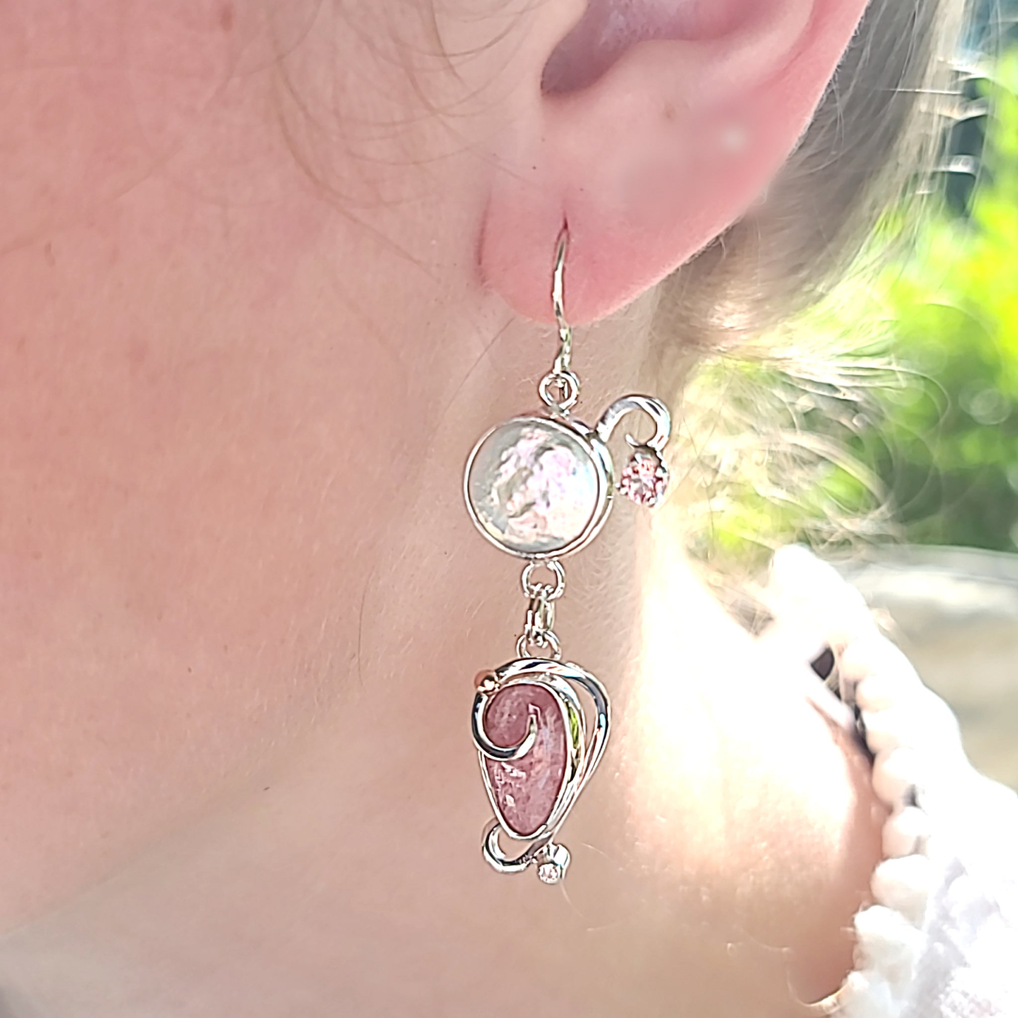 Rubellite and Pearl Earrings