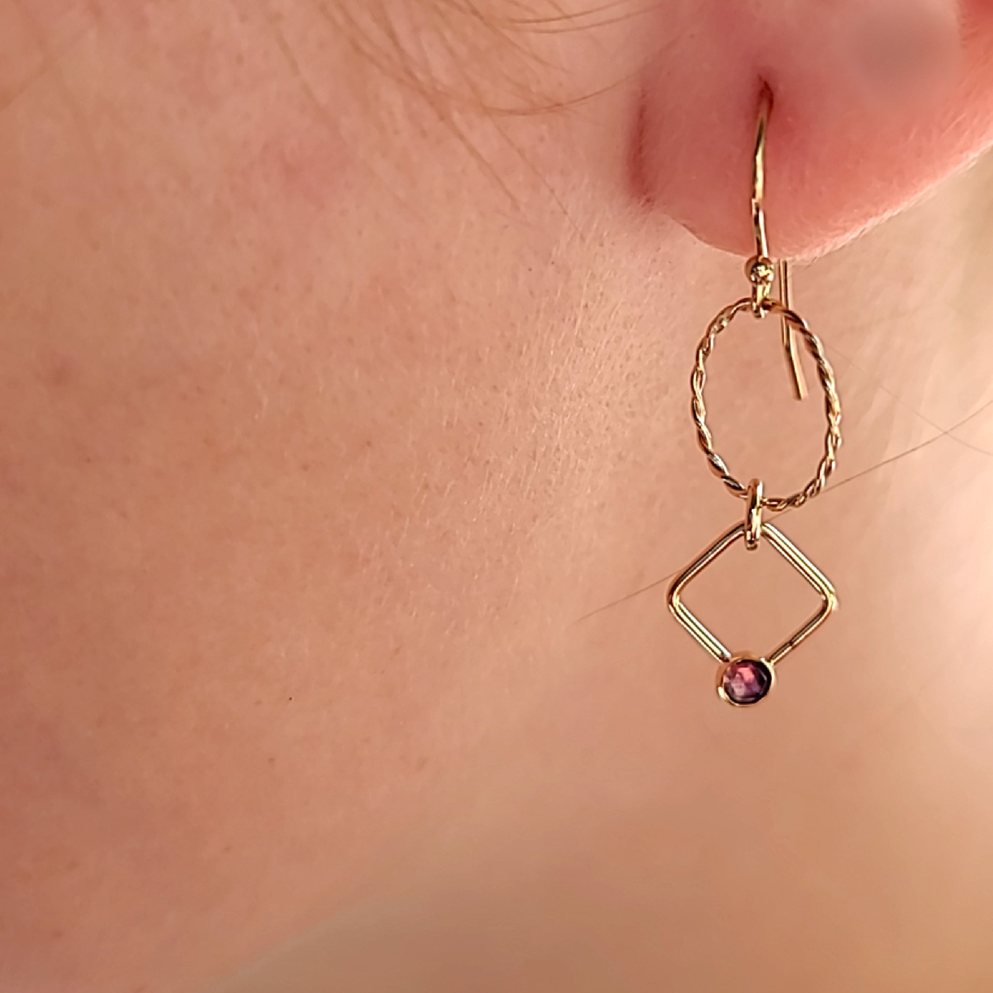 Twist and Square Amethyst GF Earrings