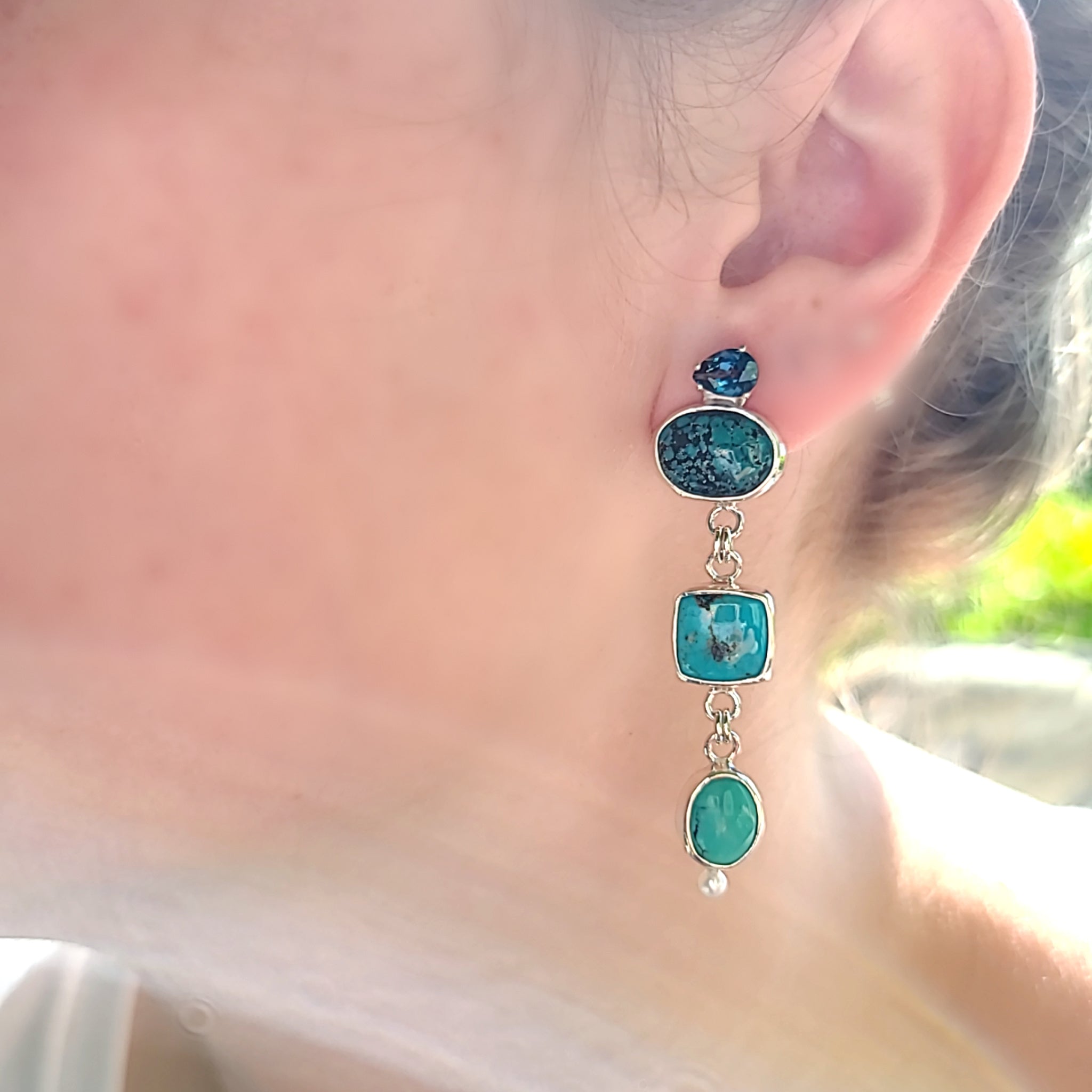 Three Tiered Turquoise Earrings