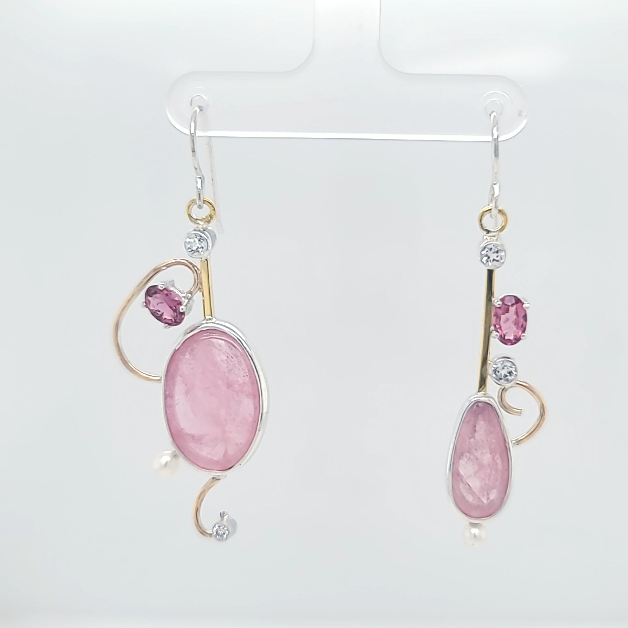 For Mindy~Pink Tourmaline, White Topaz, Freshwater Pearl with 22k Gold