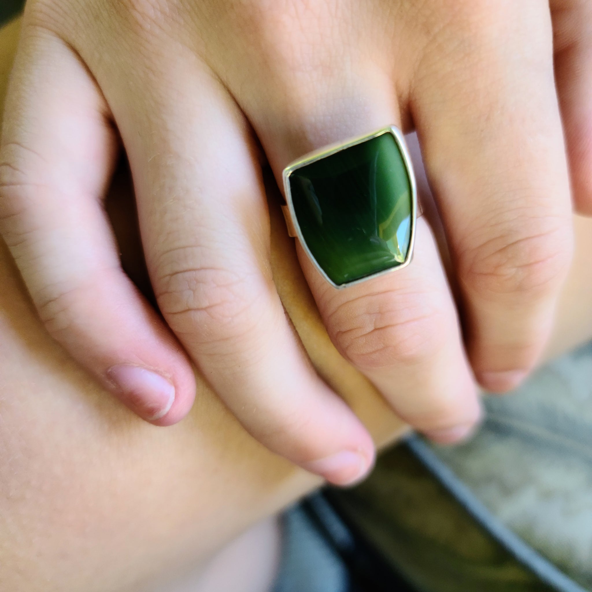Green Imperial Jasper Adjustable Ring