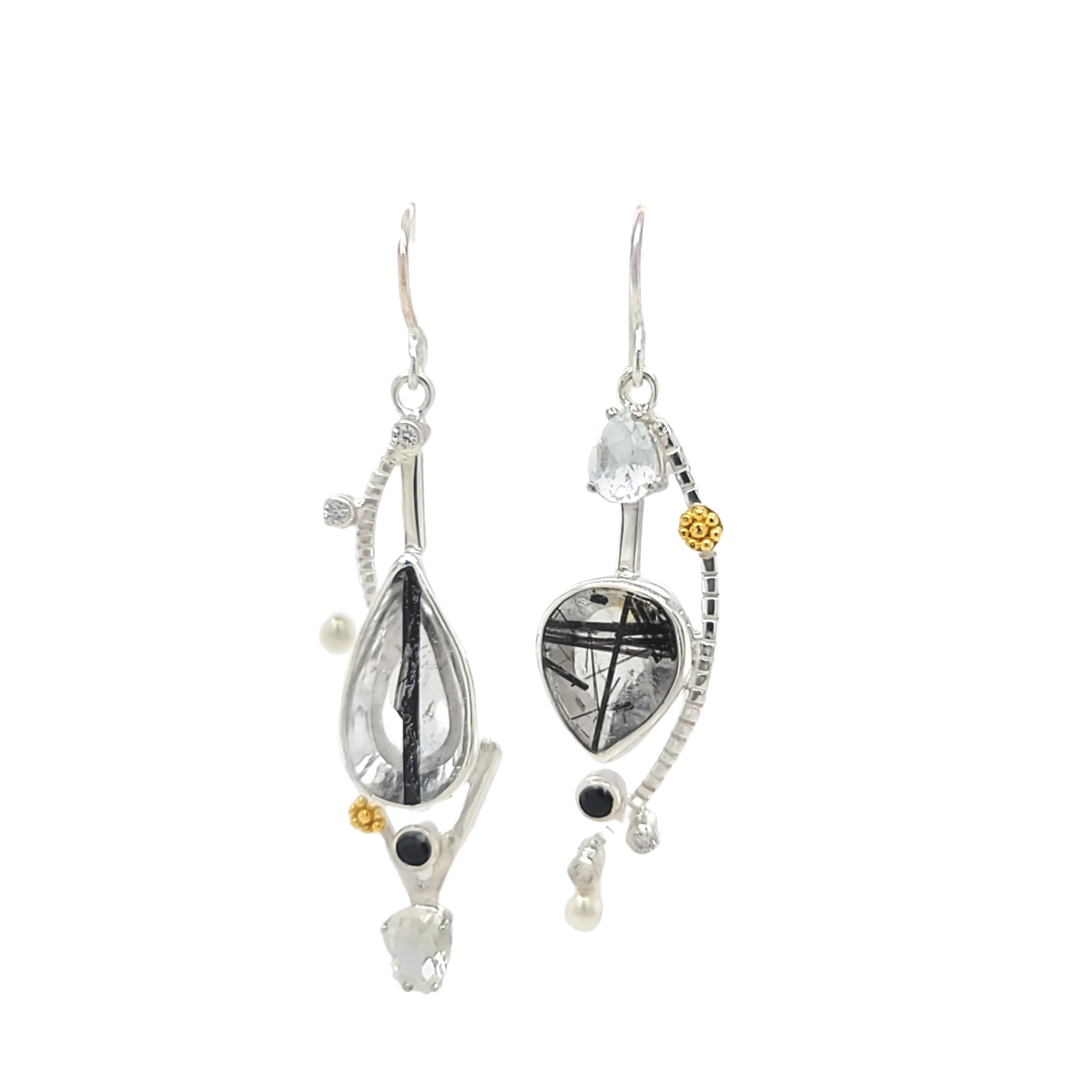 Tourmalinated Quartz and 22k Gold Earrings