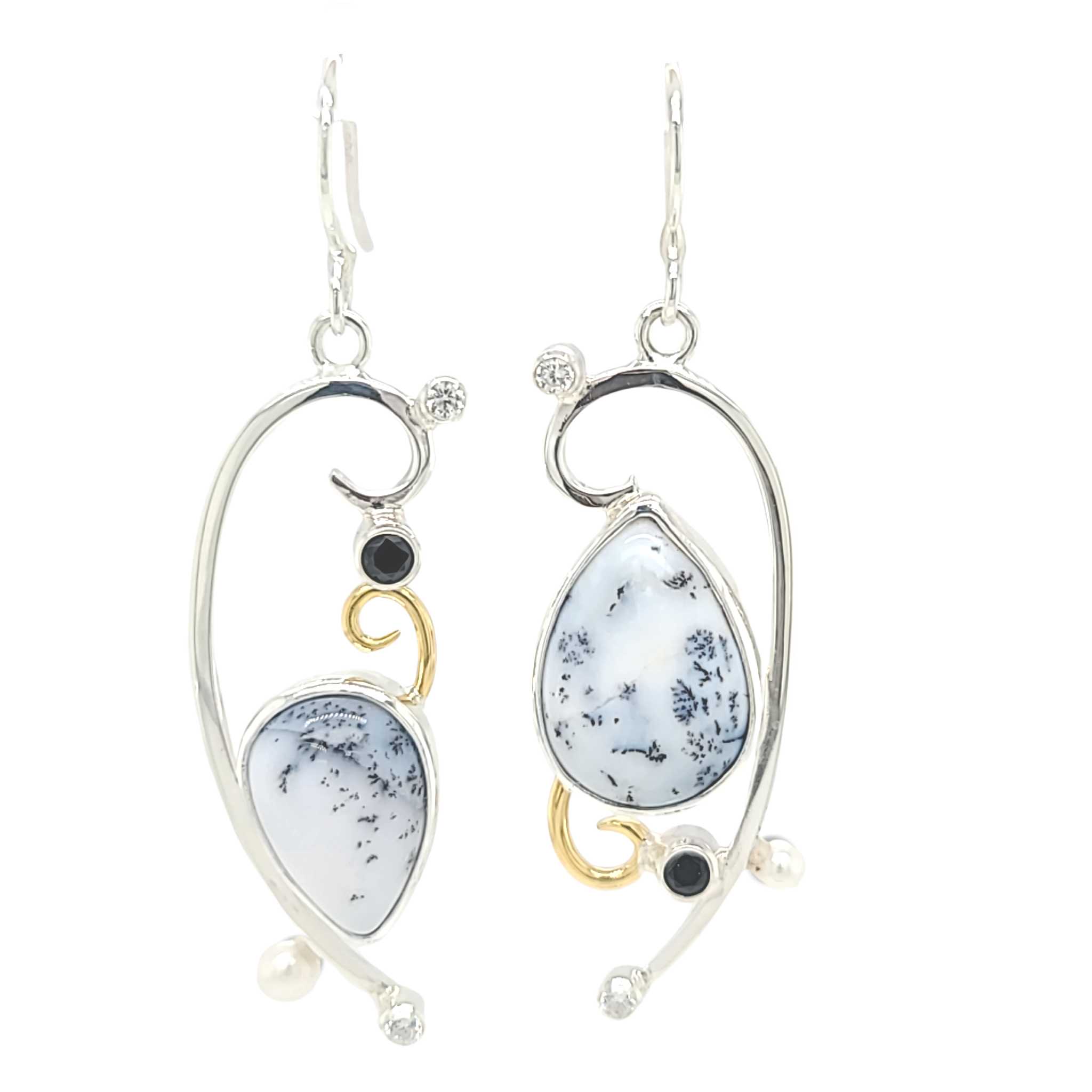 Dendritic Opal Earrings with 22k accents