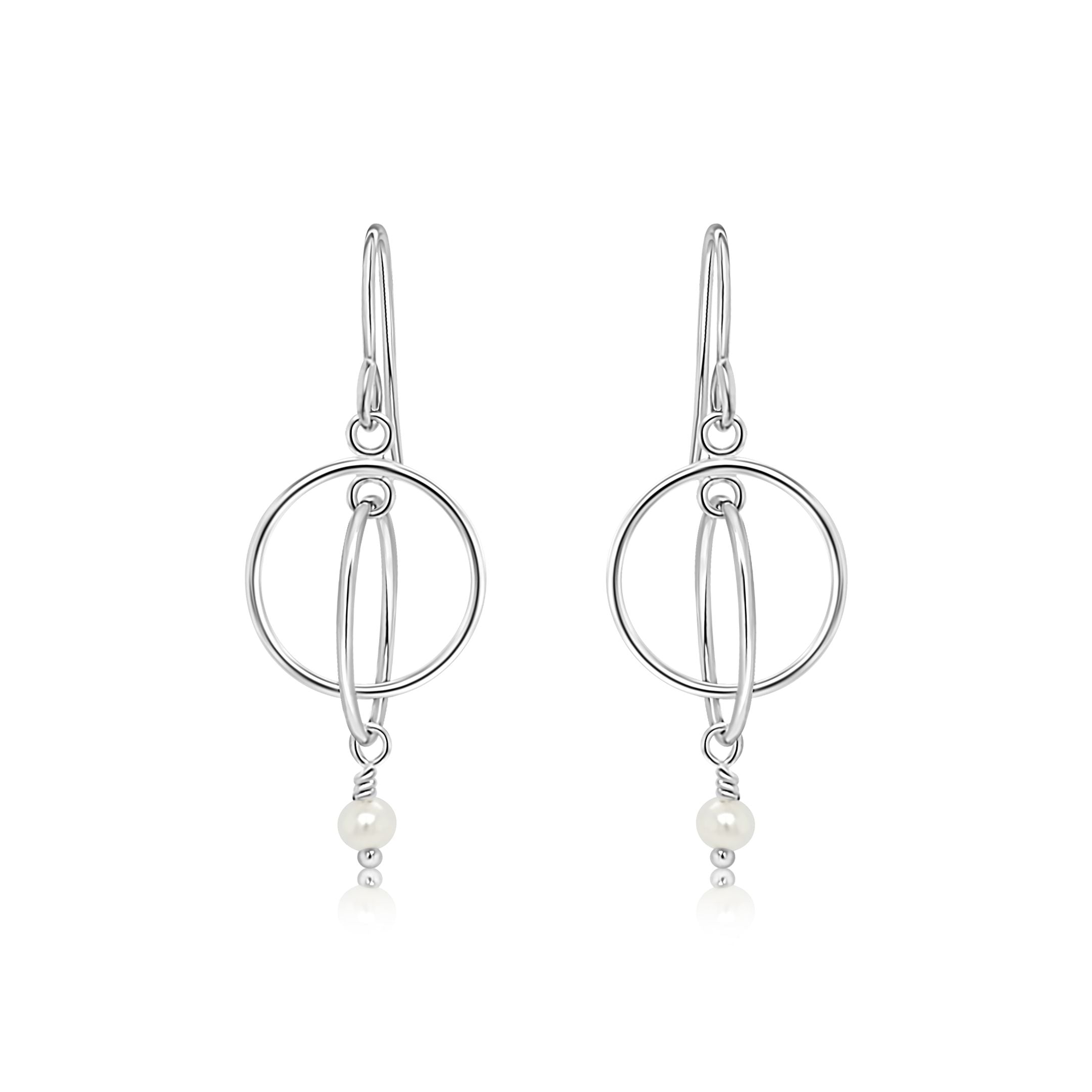 Double Circle Sterling Silver Earrings with Freshwater Pearls