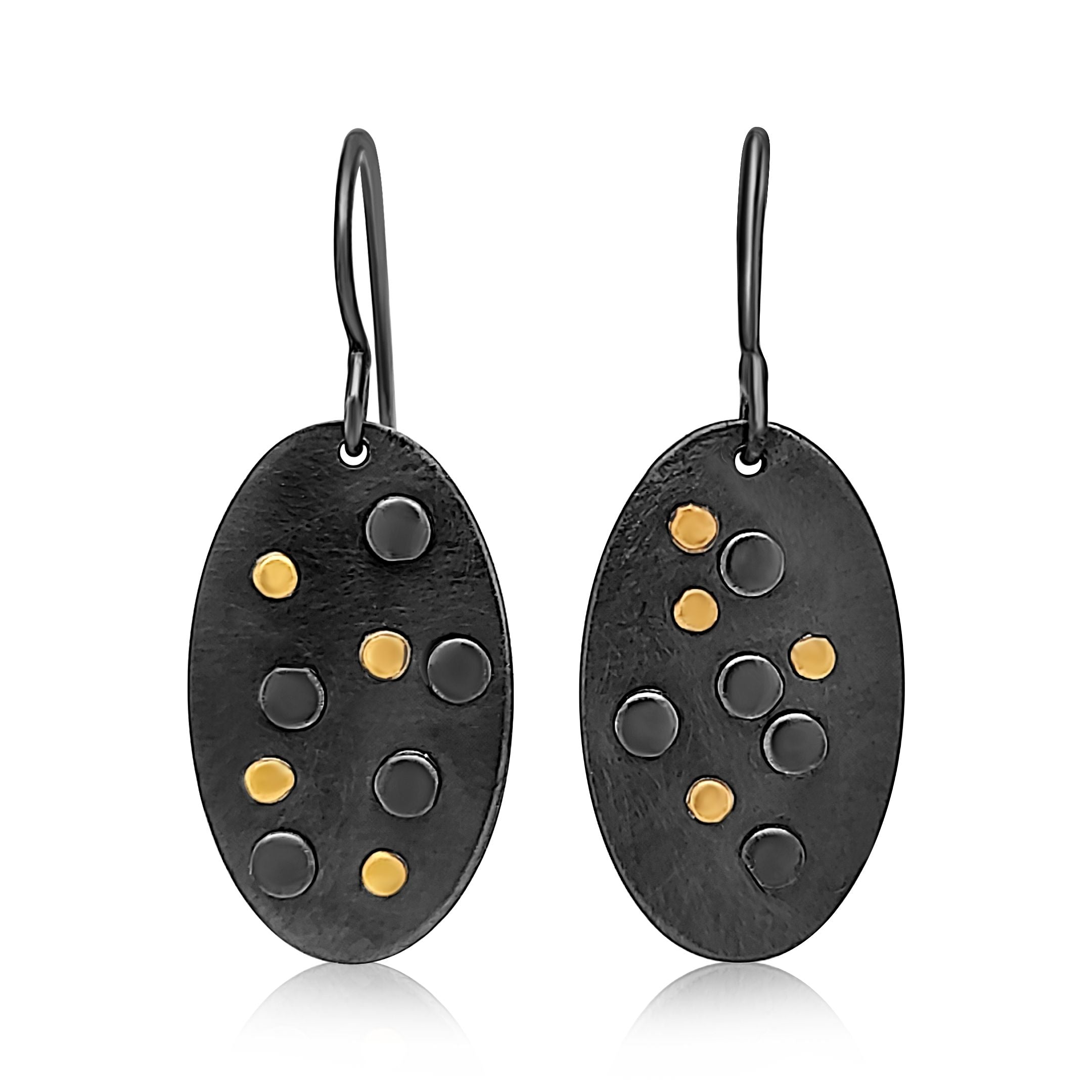 Oxidized Sterling and 22k Gold Dangle Earrings